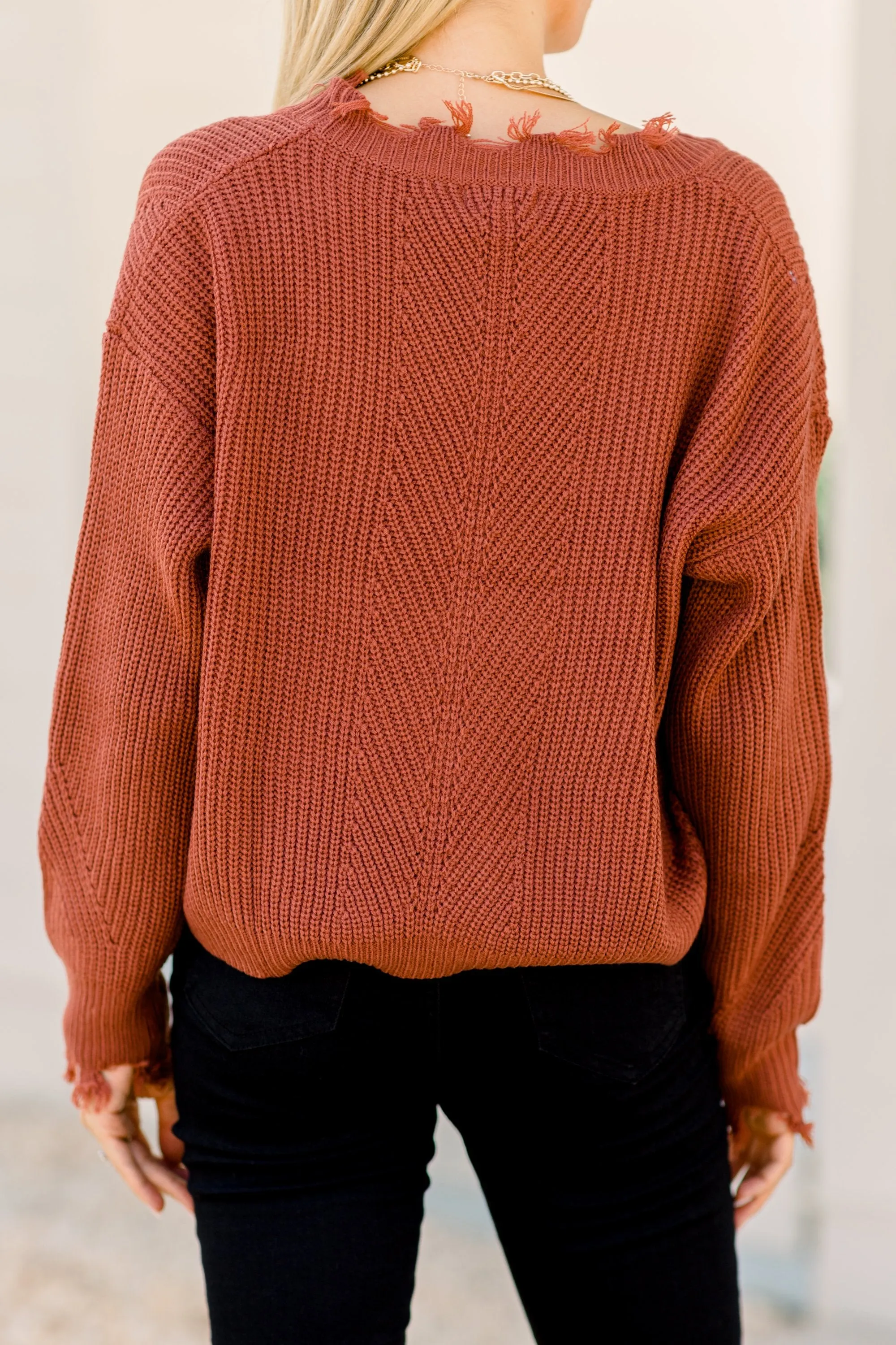 Fresh New Start Marsala Red Frayed Cardigan