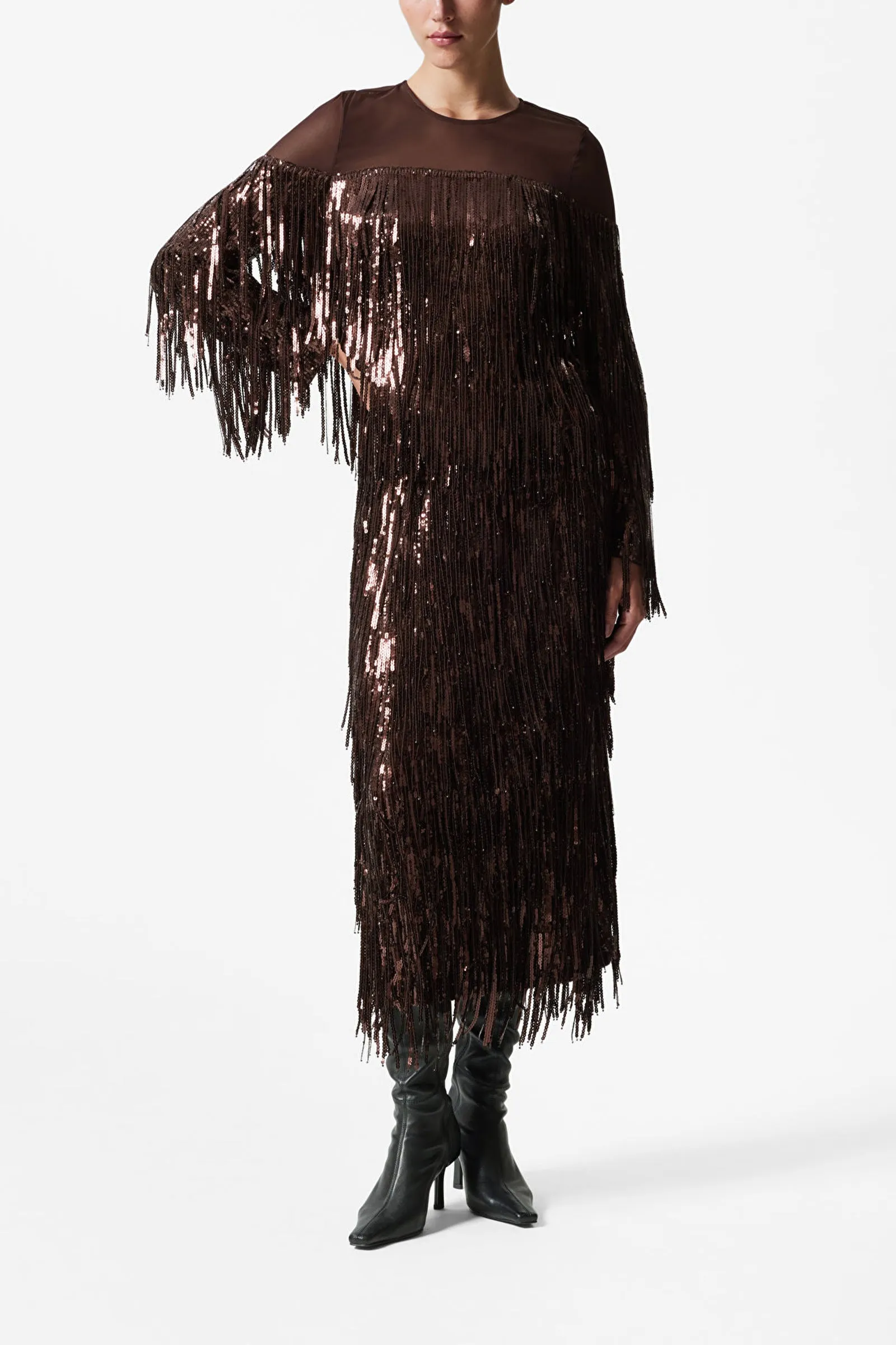 Fringed Sequin Midi Skirt