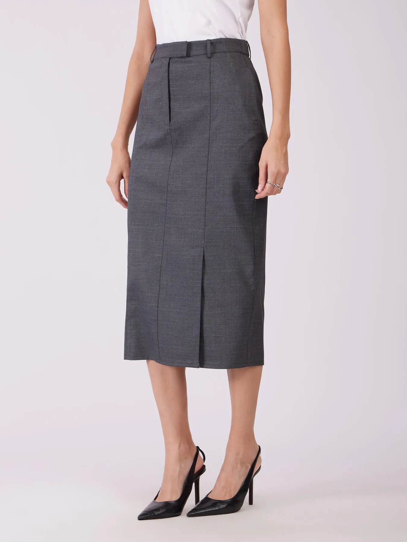 Front Slit Midi Skirt - Grey