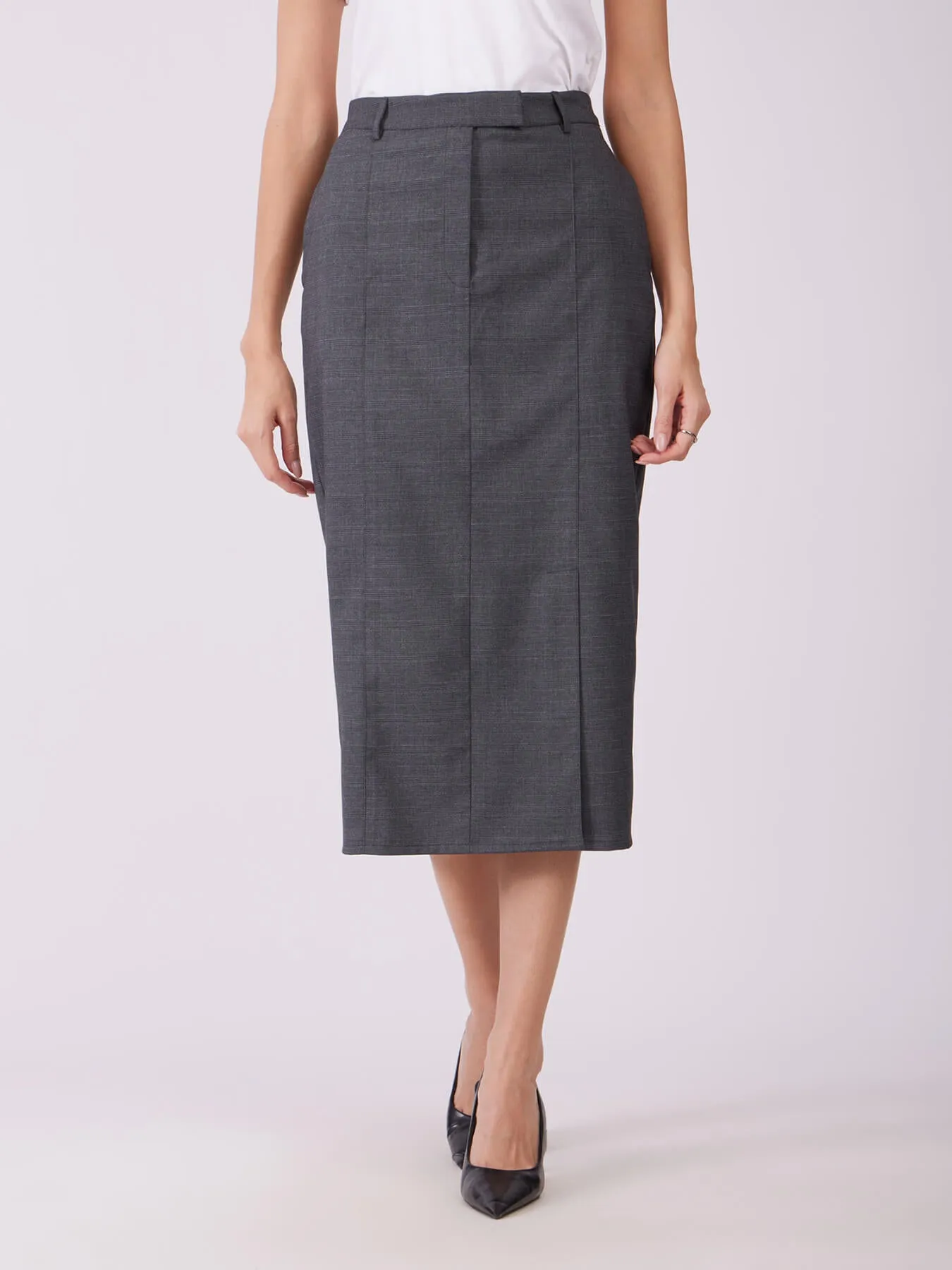 Front Slit Midi Skirt - Grey