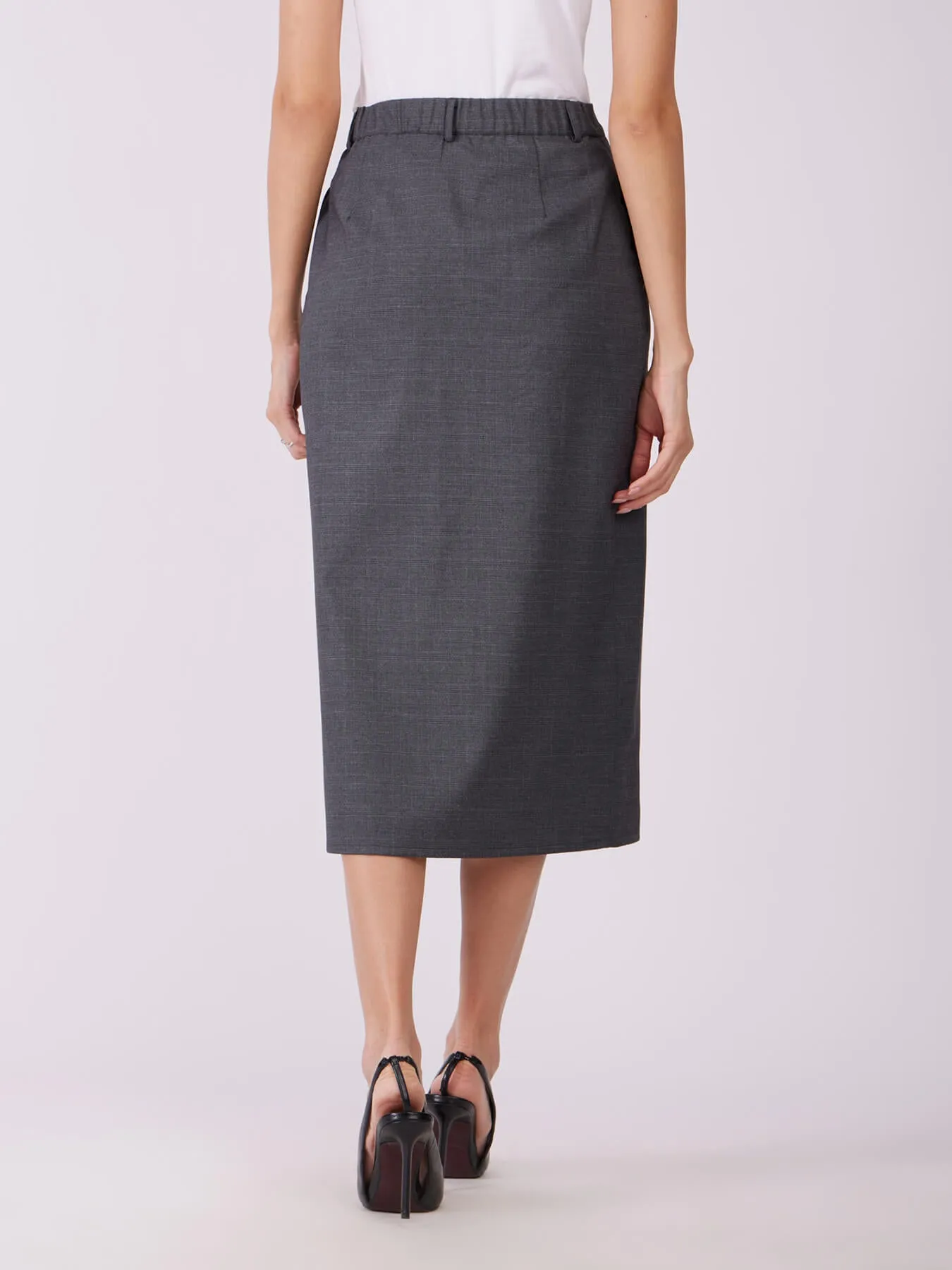 Front Slit Midi Skirt - Grey