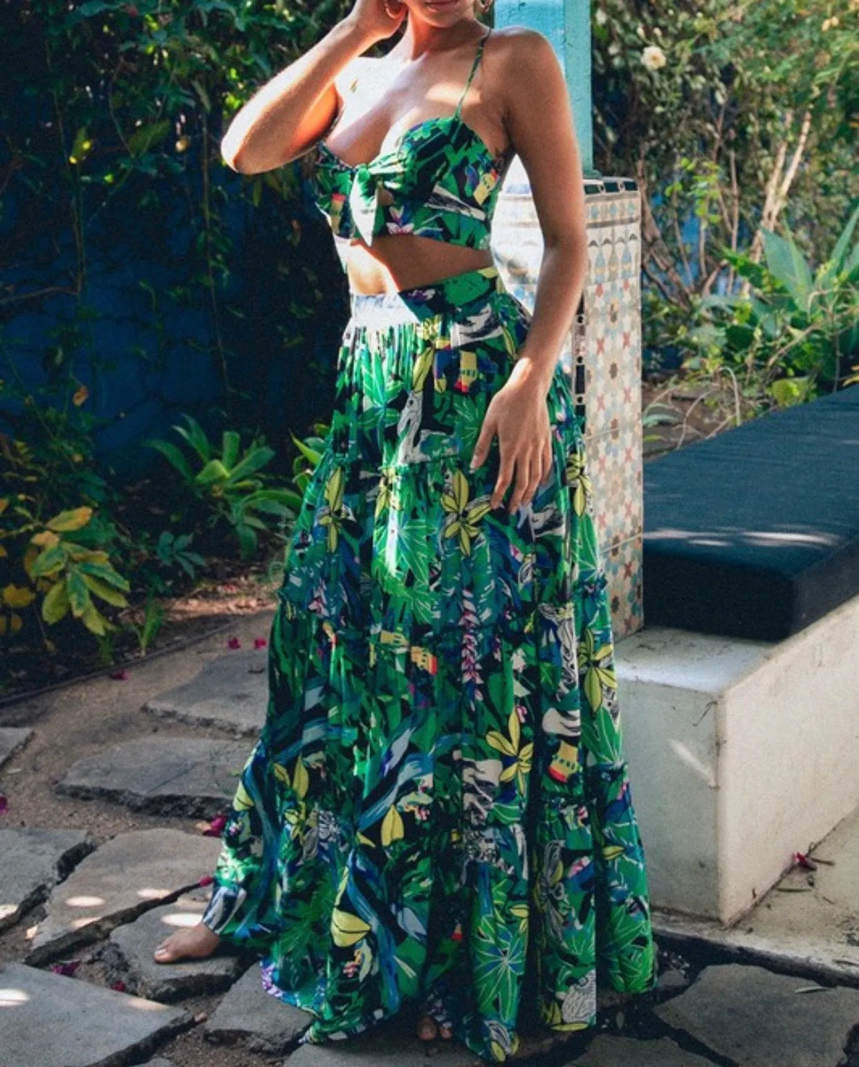 Green Forest Print Skirt Set