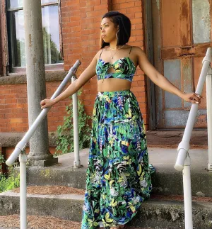 Green Forest Print Skirt Set