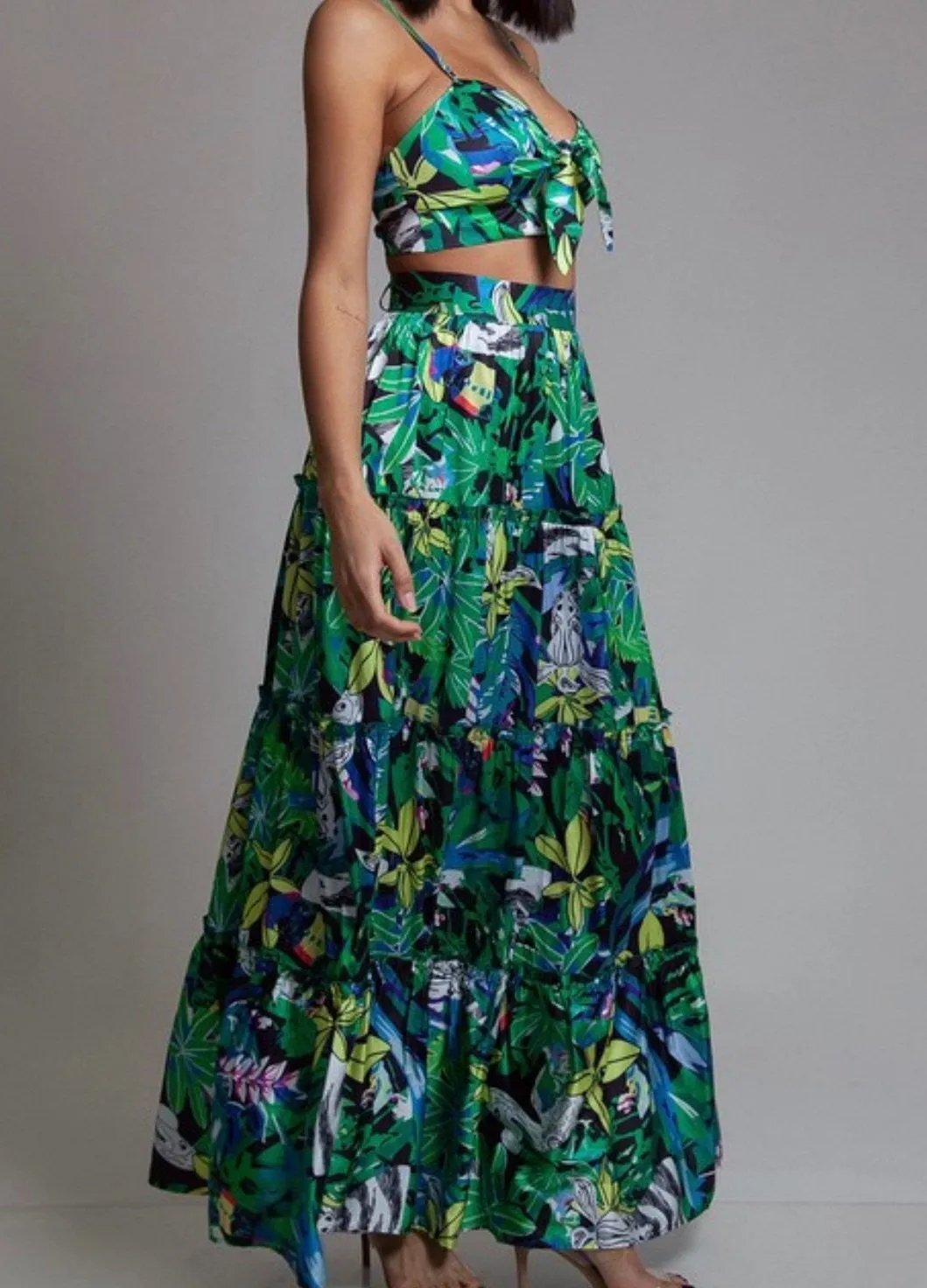 Green Forest Print Skirt Set