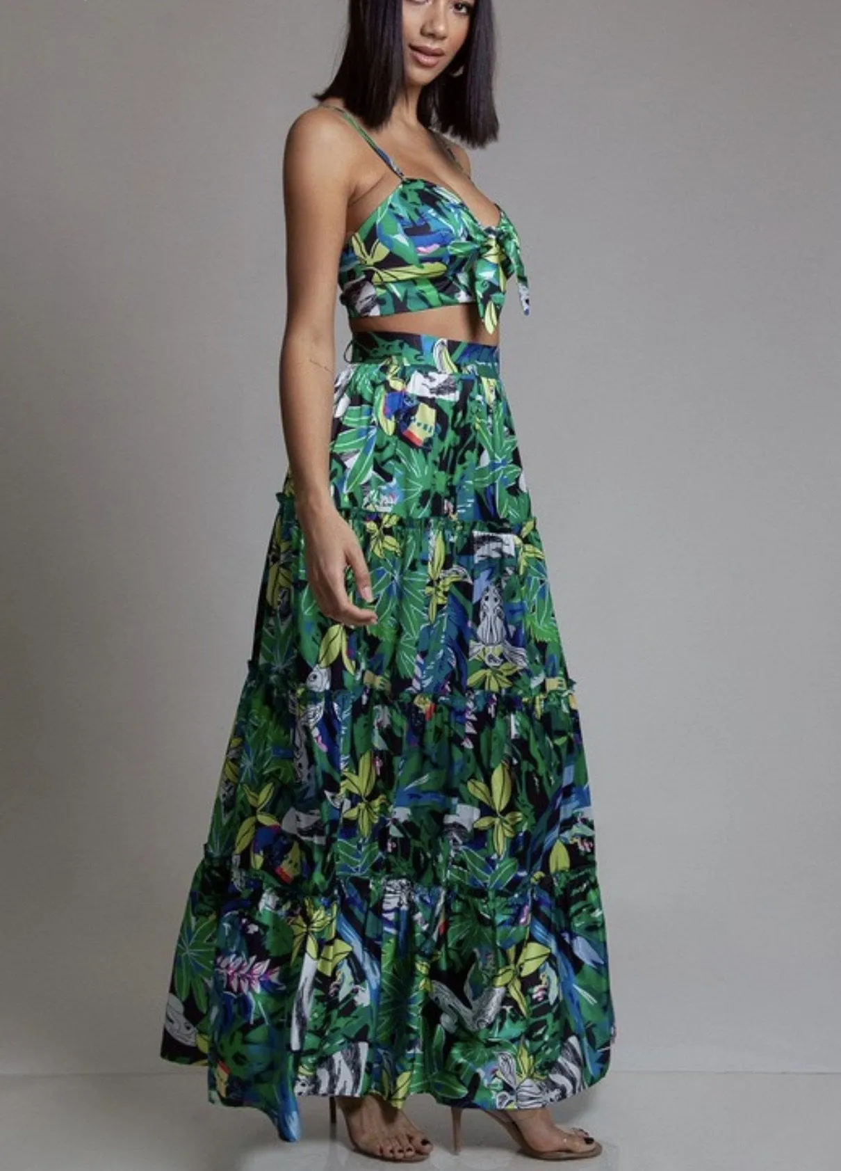 Green Forest Print Skirt Set