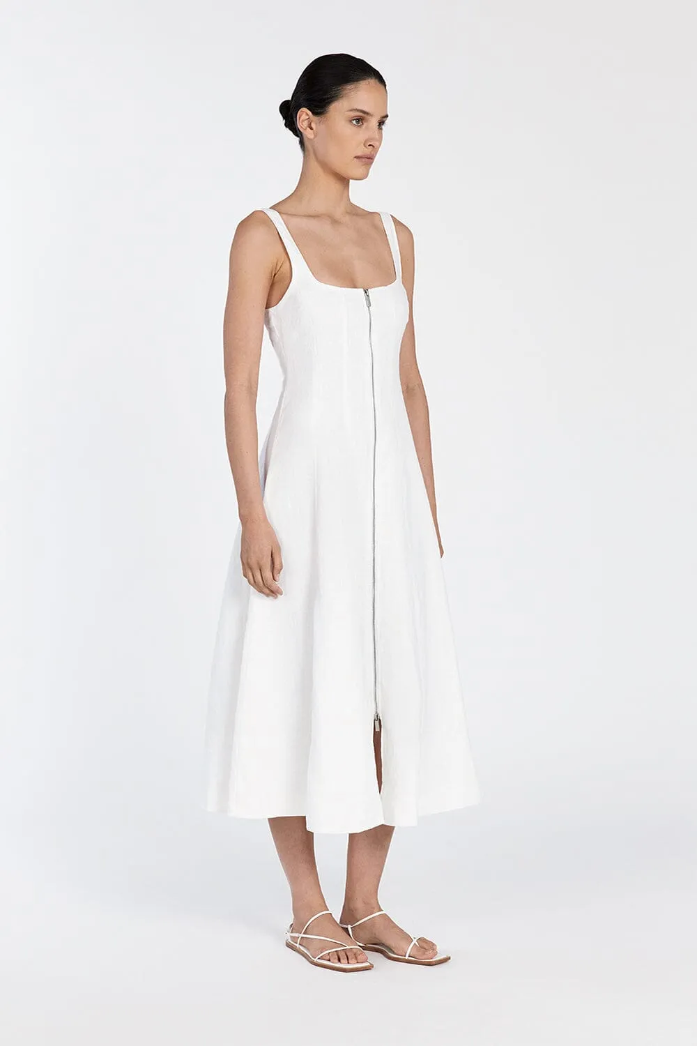 HARRIET WHITE LINEN MIDI DRESS