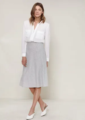 Heather Grey Women's High-Waisted Midi A-Line Skirt in Premium Wool Blend