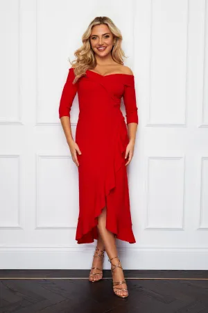 Heidi Bardot Midi Dress (Red)
