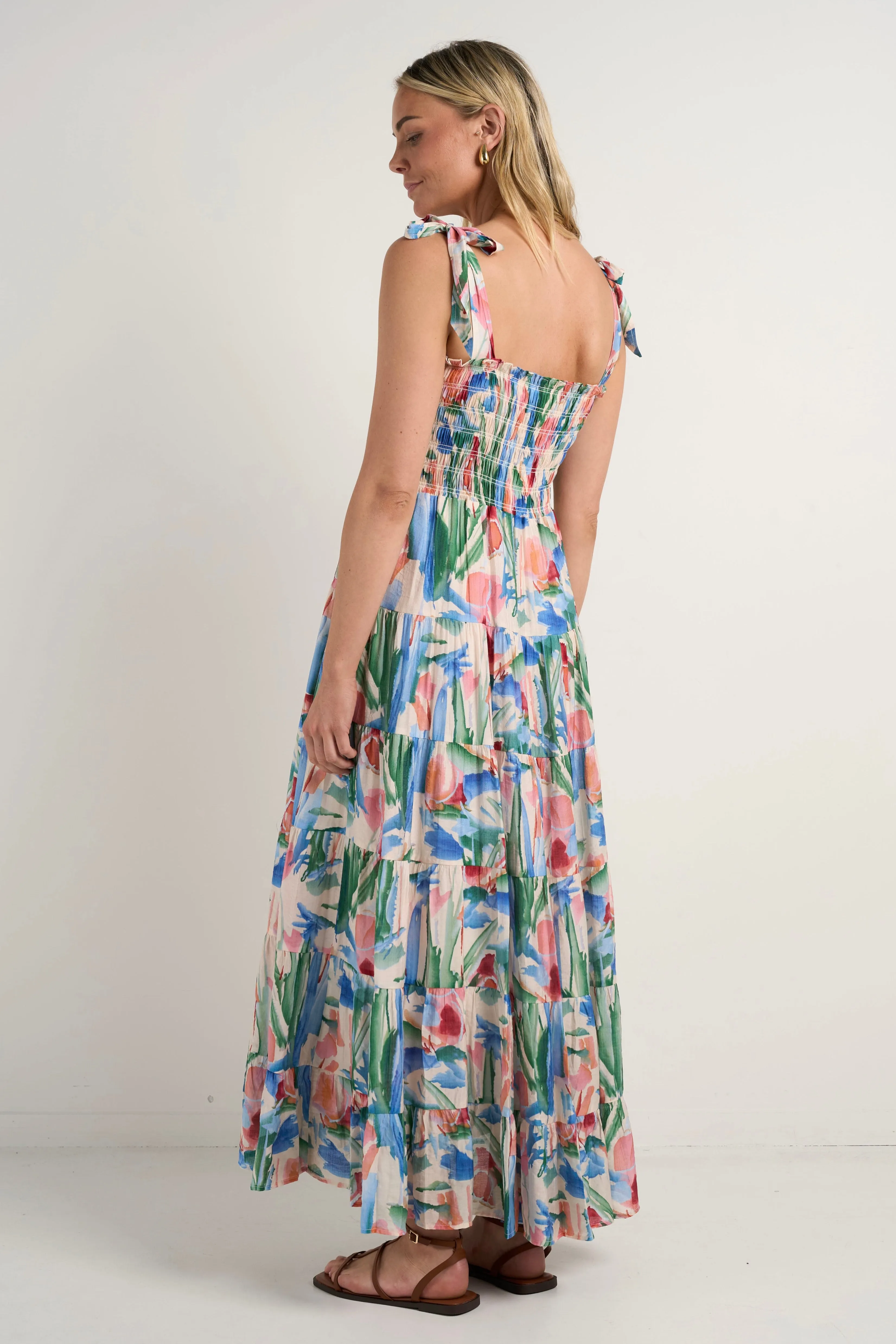 Isabella Watercolour Strappy Tiered Maxi Dress