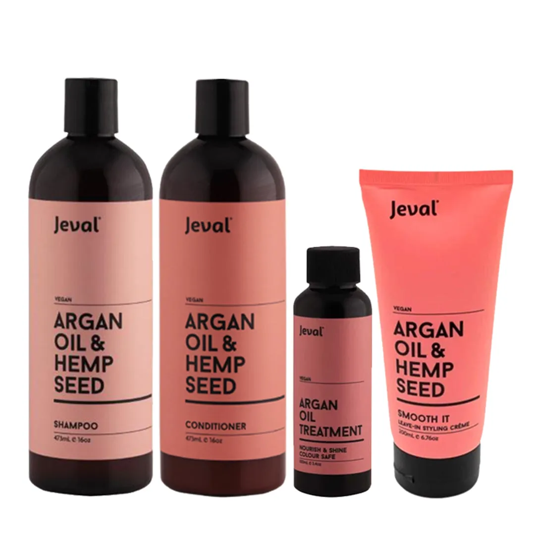 Jeval Infusions Argan Oil & Hemp Seed Frizz Fighters Quad Bundle