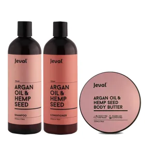 Jeval Infusions Argan Oil & Hemp Shampoo, Conditioner & Body Butter Trio