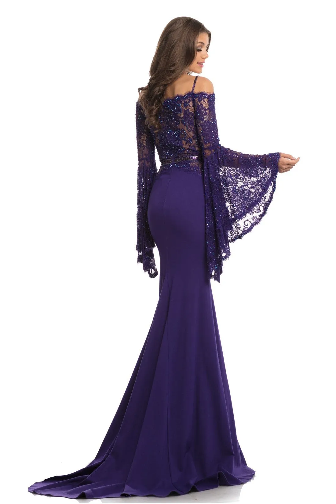 Johnathan Kayne 7244 Size 2 Pink Lace Bell Sleeve Off Shoulder Prom Dress Pageant Gown Embellished