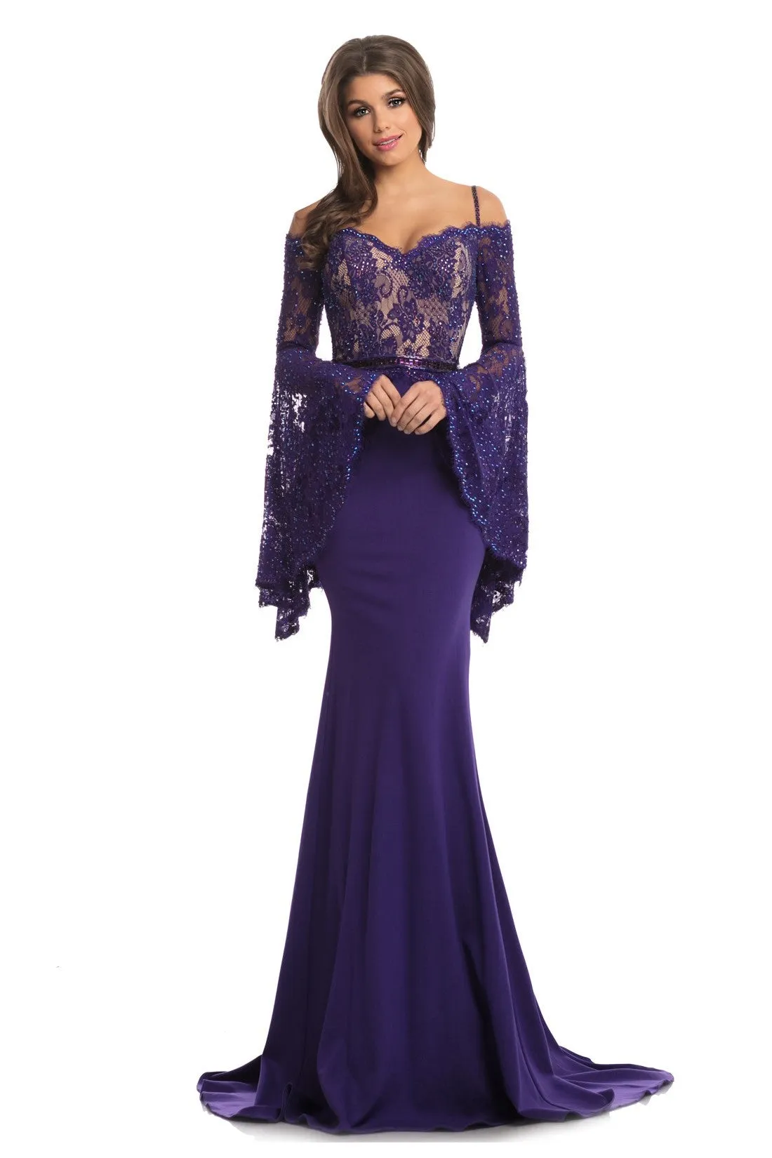 Johnathan Kayne 7244 Size 2 Pink Lace Bell Sleeve Off Shoulder Prom Dress Pageant Gown Embellished