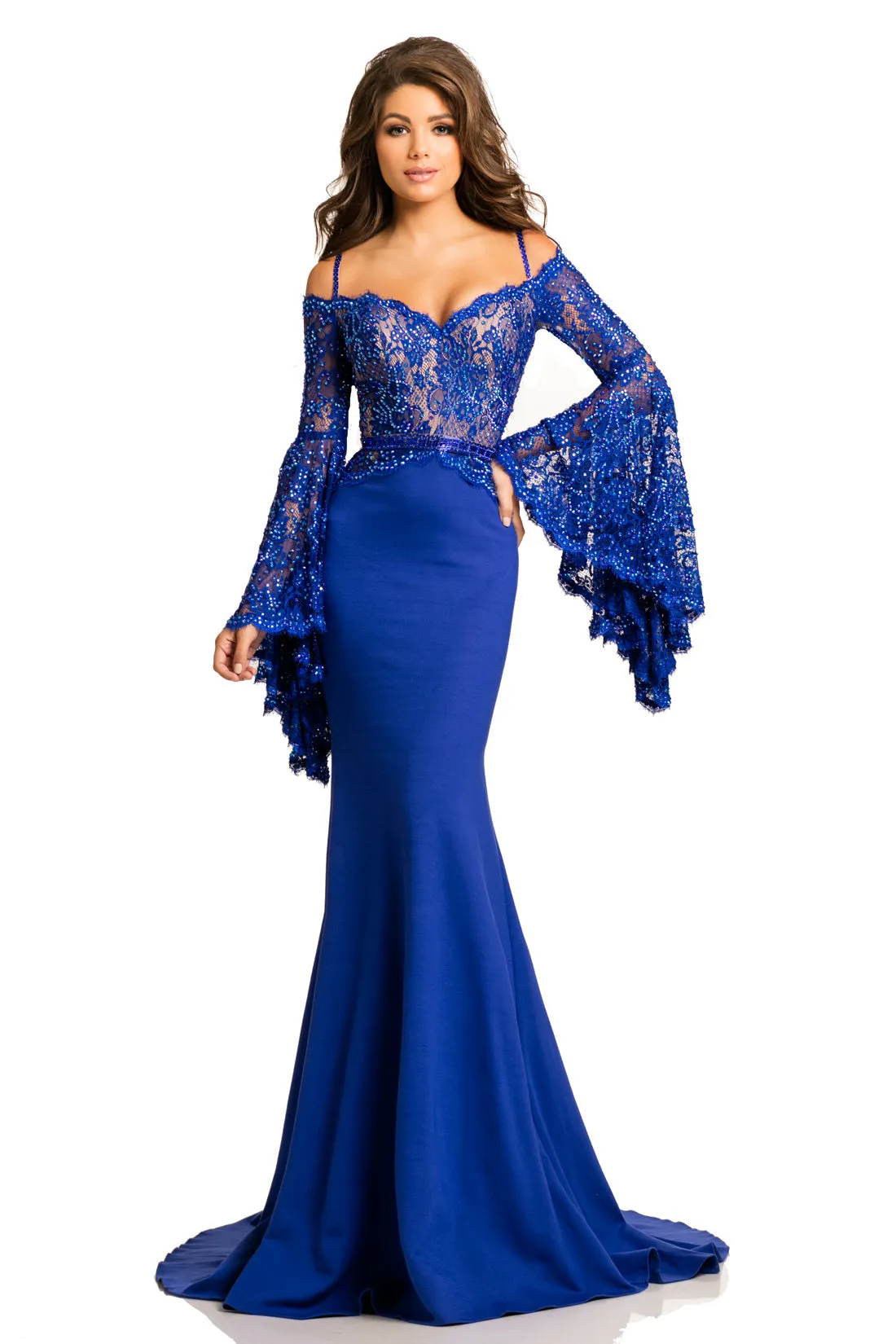 Johnathan Kayne 7244 Size 2 Pink Lace Bell Sleeve Off Shoulder Prom Dress Pageant Gown Embellished