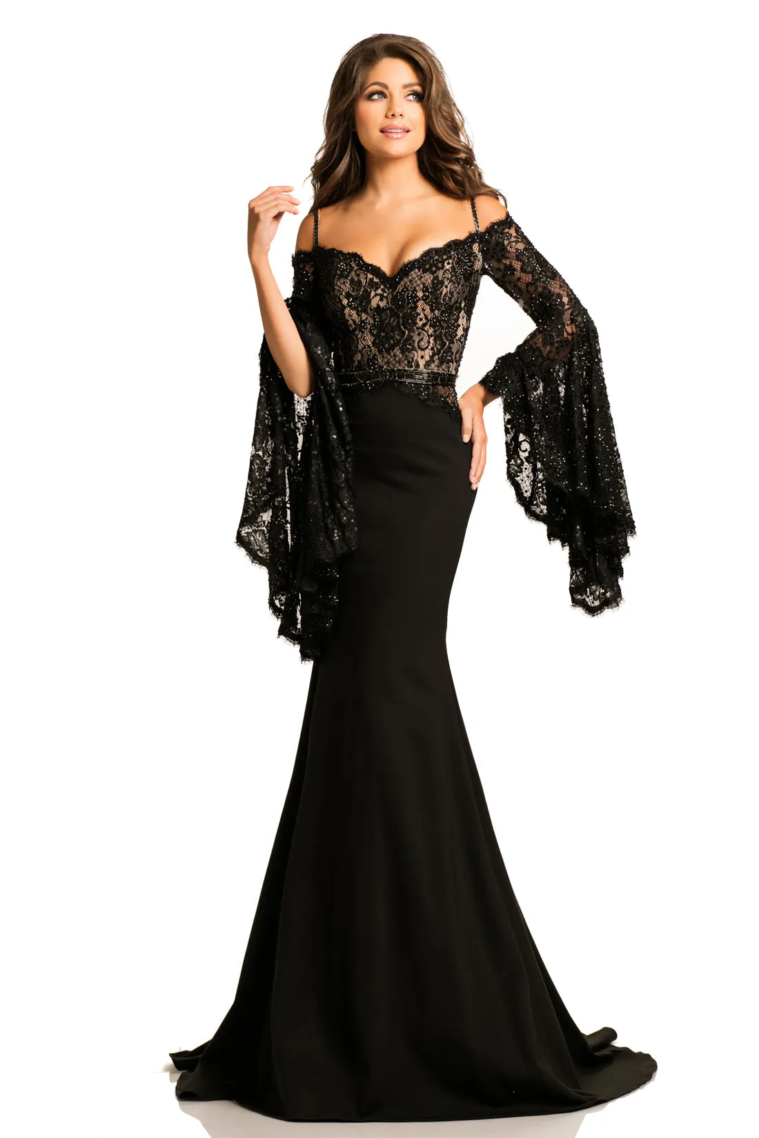 Johnathan Kayne 7244 Size 2 Pink Lace Bell Sleeve Off Shoulder Prom Dress Pageant Gown Embellished