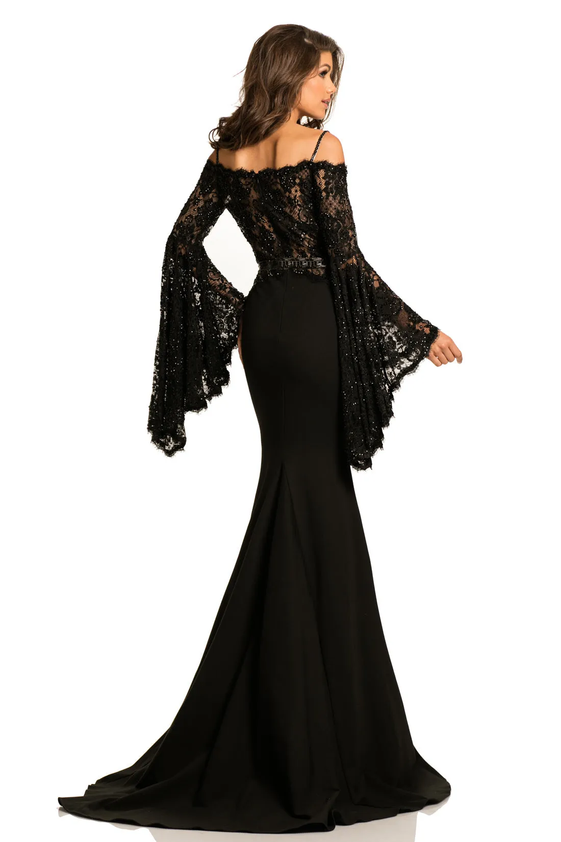 Johnathan Kayne 7244 Size 2 Pink Lace Bell Sleeve Off Shoulder Prom Dress Pageant Gown Embellished