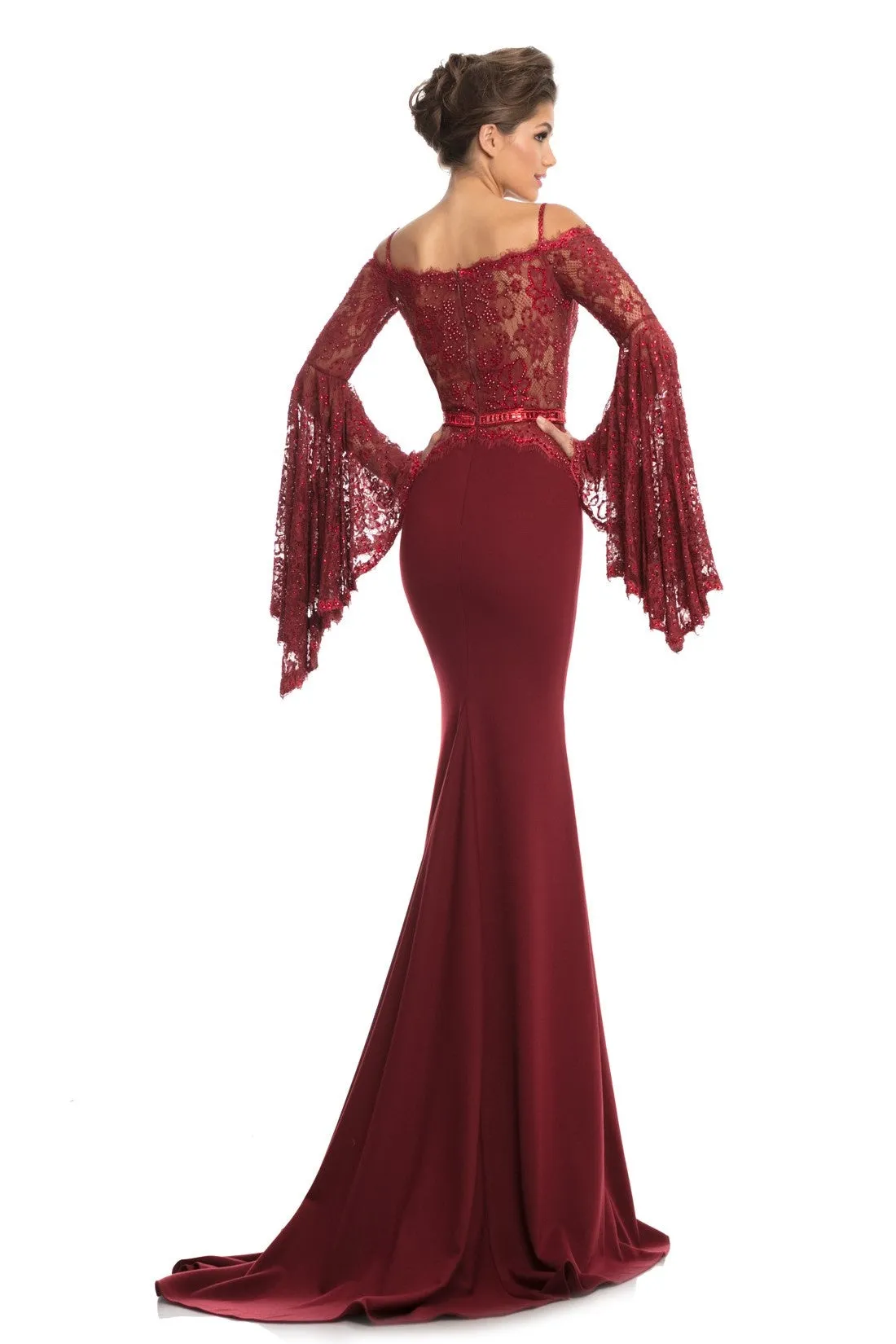 Johnathan Kayne 7244 Size 2 Pink Lace Bell Sleeve Off Shoulder Prom Dress Pageant Gown Embellished