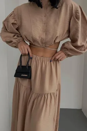 Joskaa Tie-up Crop Top Tiered Midi Skirt Suits