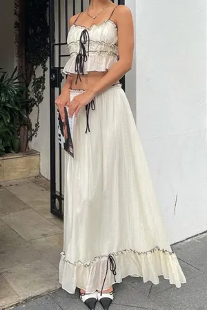 Joskaa Tie-up Ruffle Midi Skirt Suits