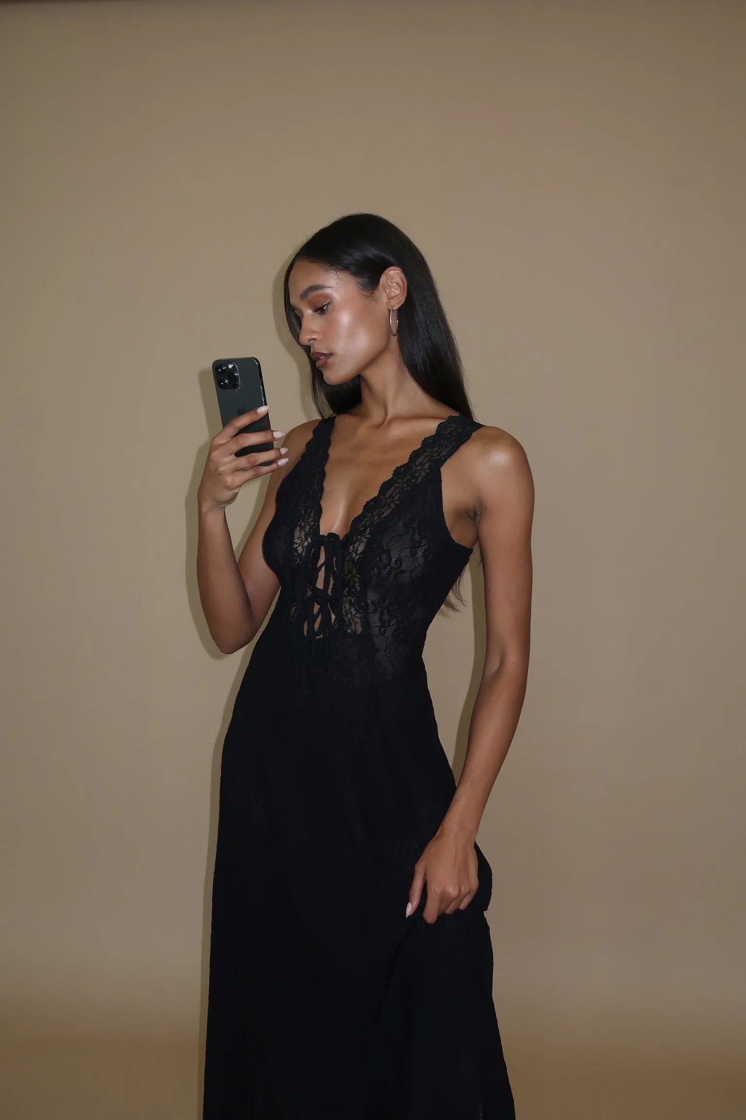 Lace Tie Front Midi Dress
