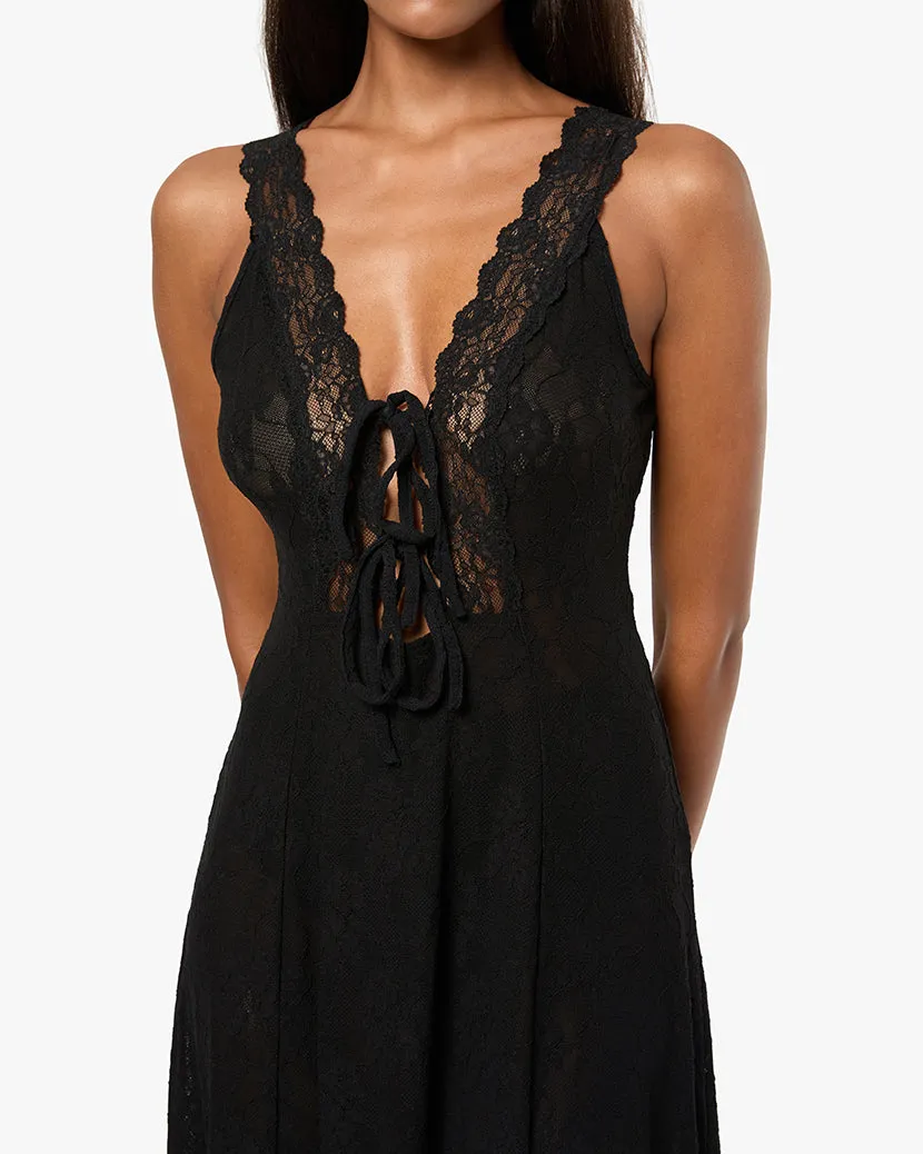 Lace Tie Front Midi Dress