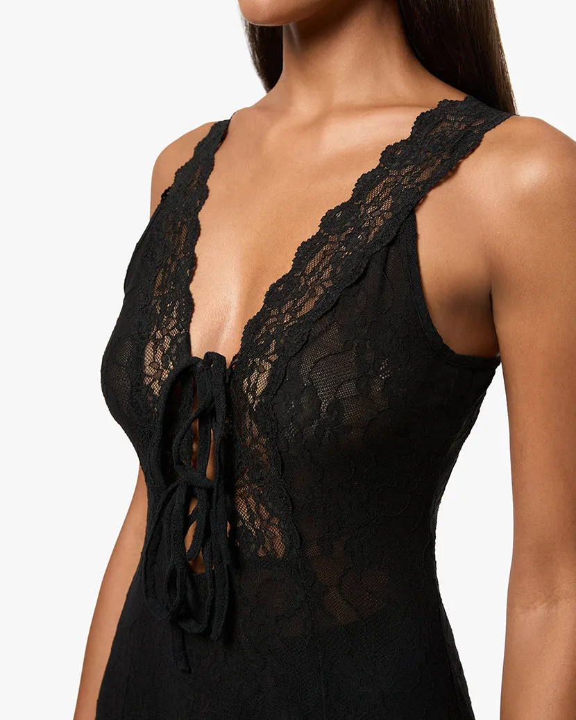 Lace Tie Front Midi Dress