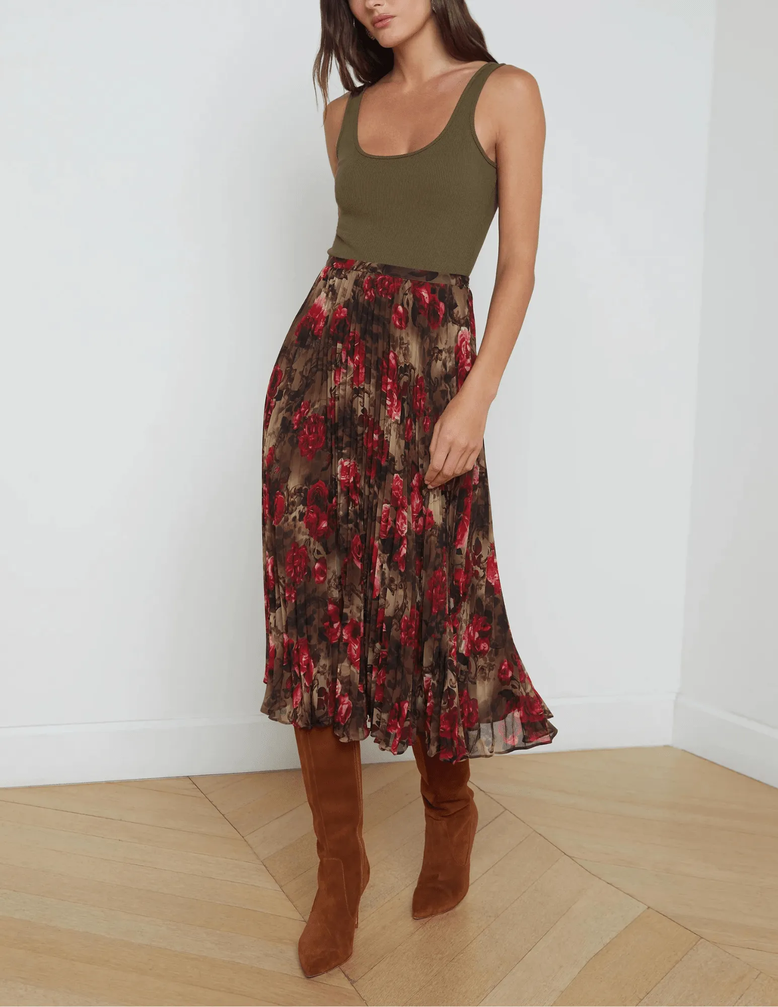 L'Agence Fernanda Pleated Midi Skirt