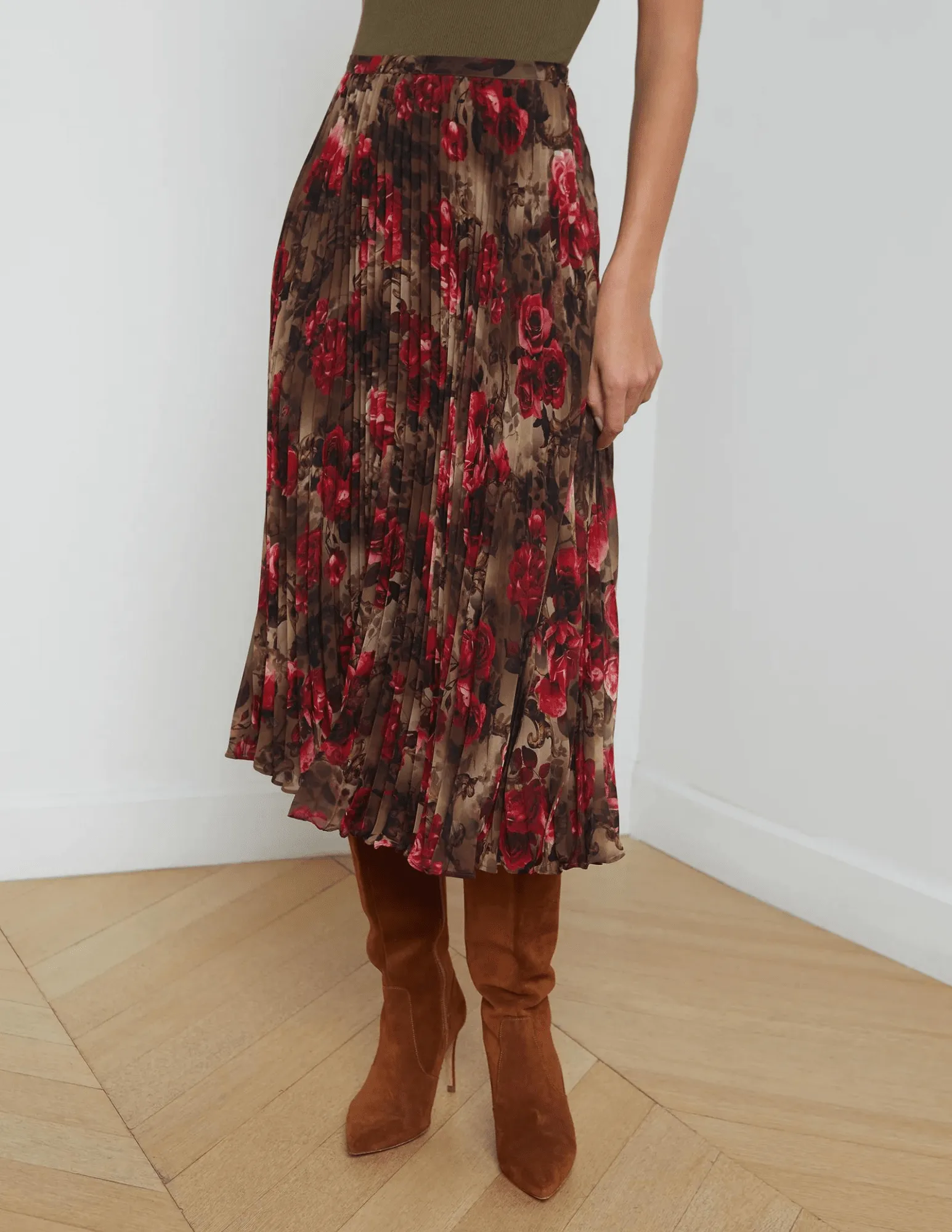 L'Agence Fernanda Pleated Midi Skirt