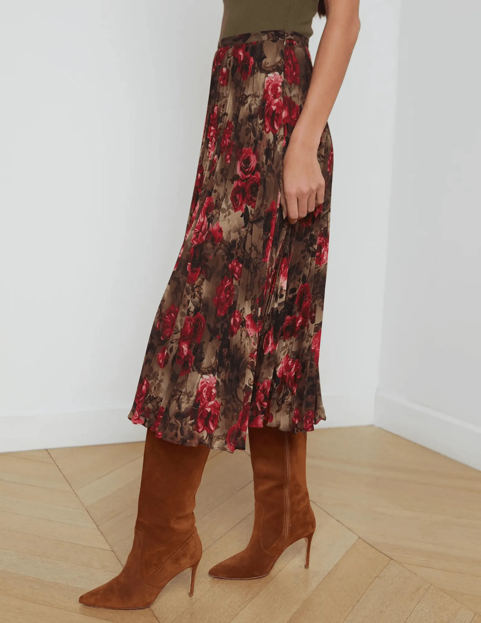 L'Agence Fernanda Pleated Midi Skirt
