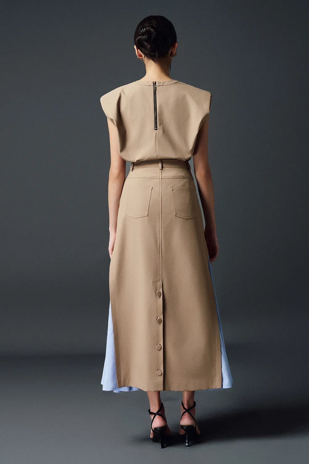 Lavender Gored High Waist Khaki Midi Skirt