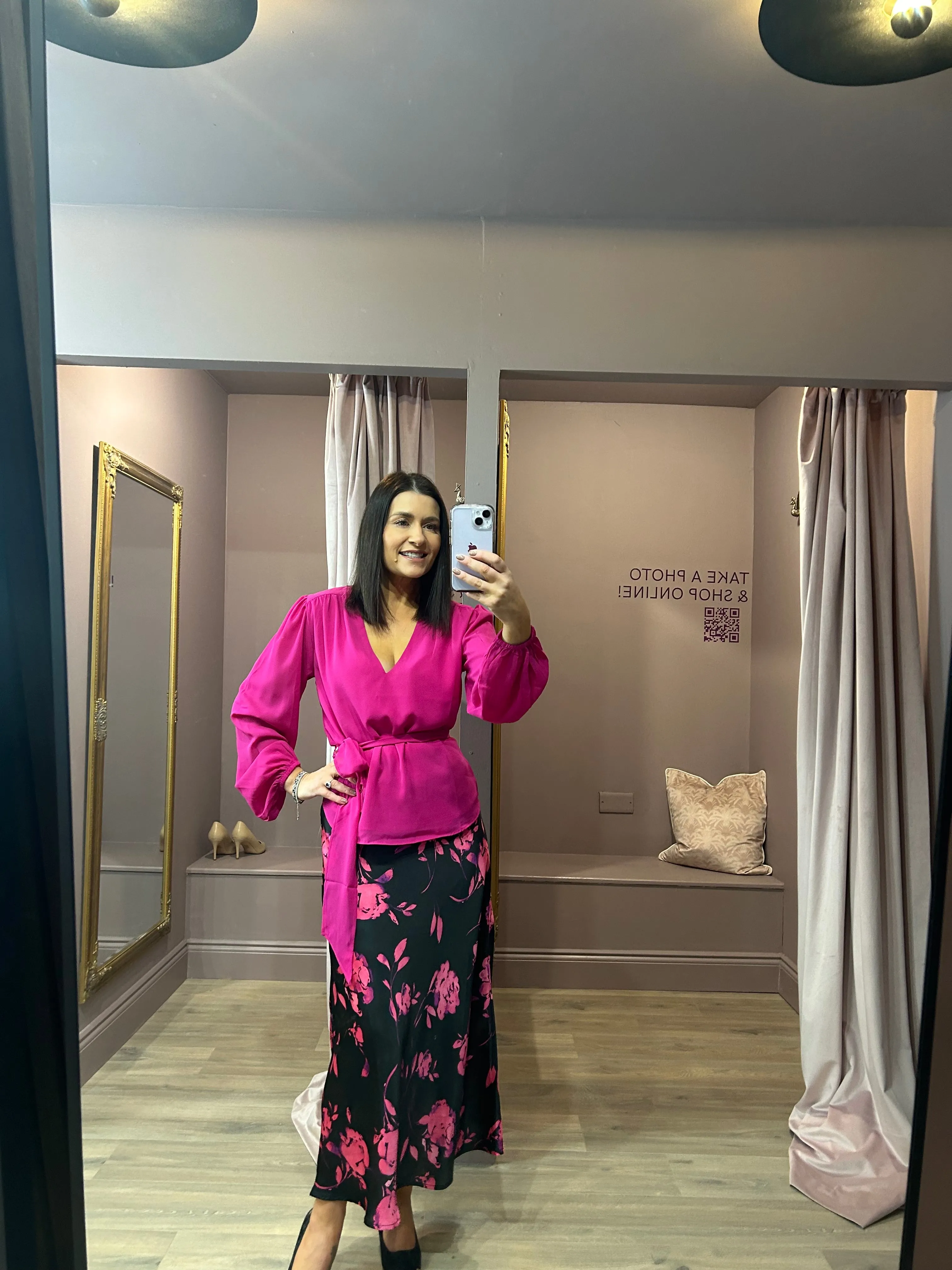 LOTUS SKIRT (PINK ON BLACK FLORAL)