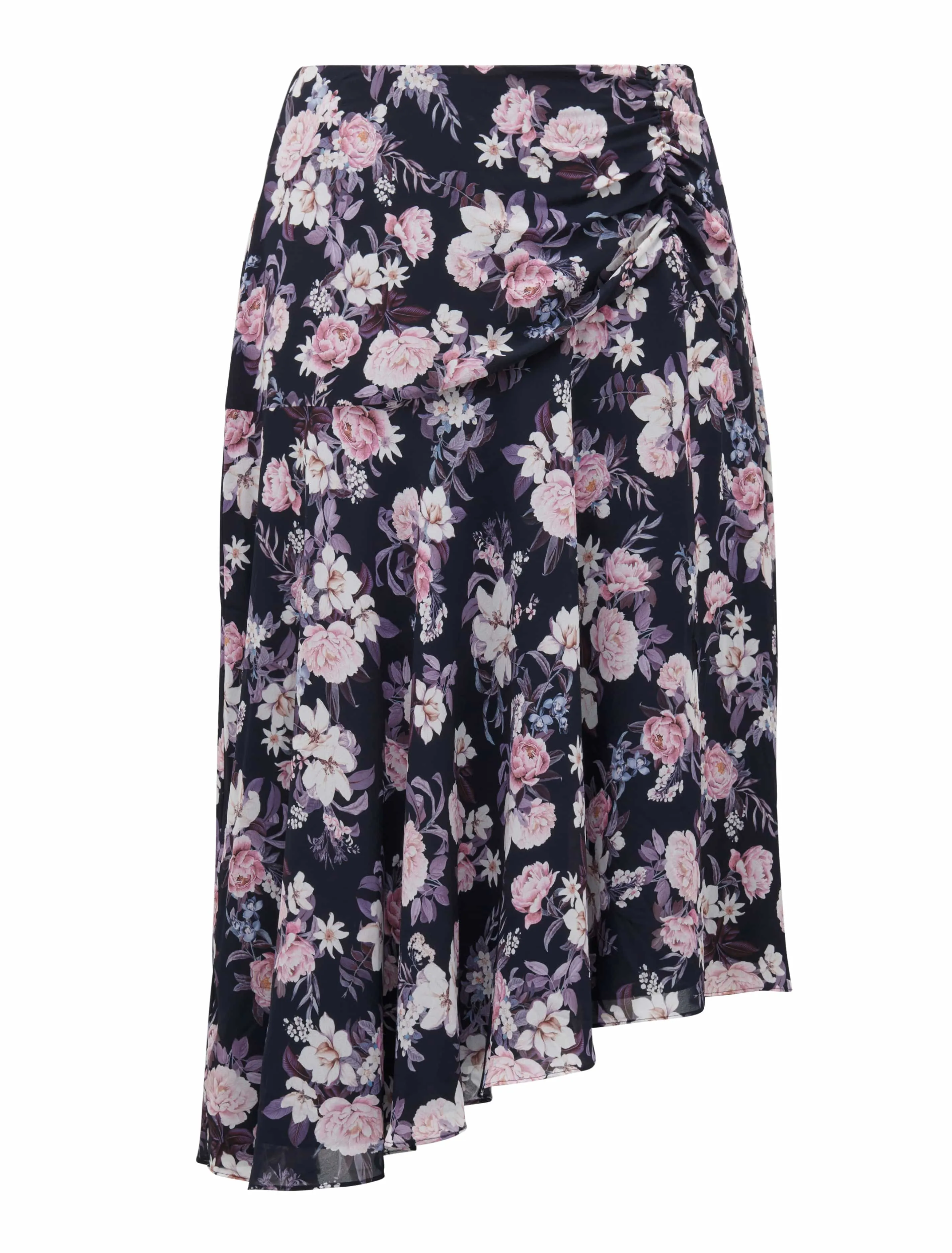 Louise Ruched Asymm Curve Midi Skirt