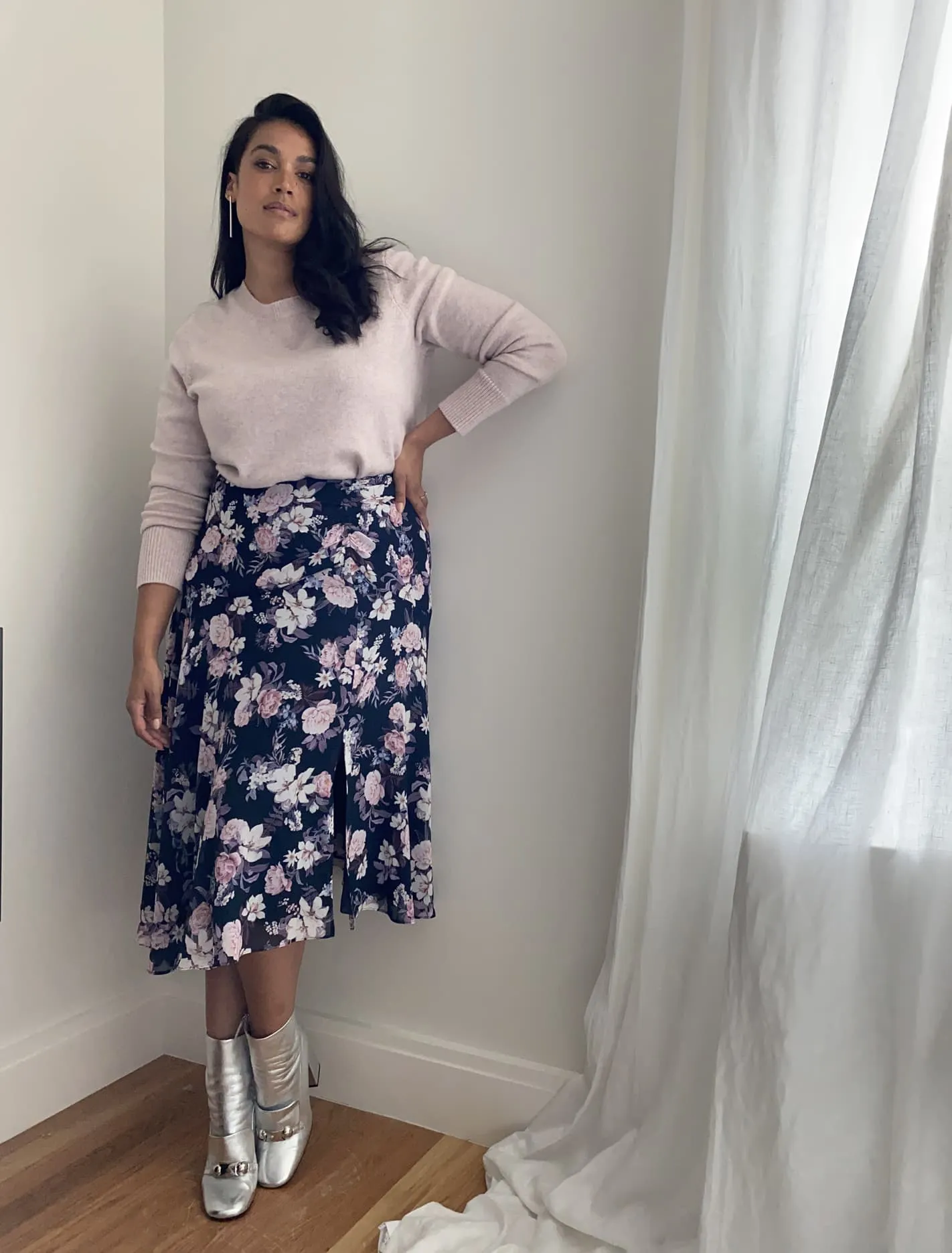 Louise Ruched Asymm Curve Midi Skirt