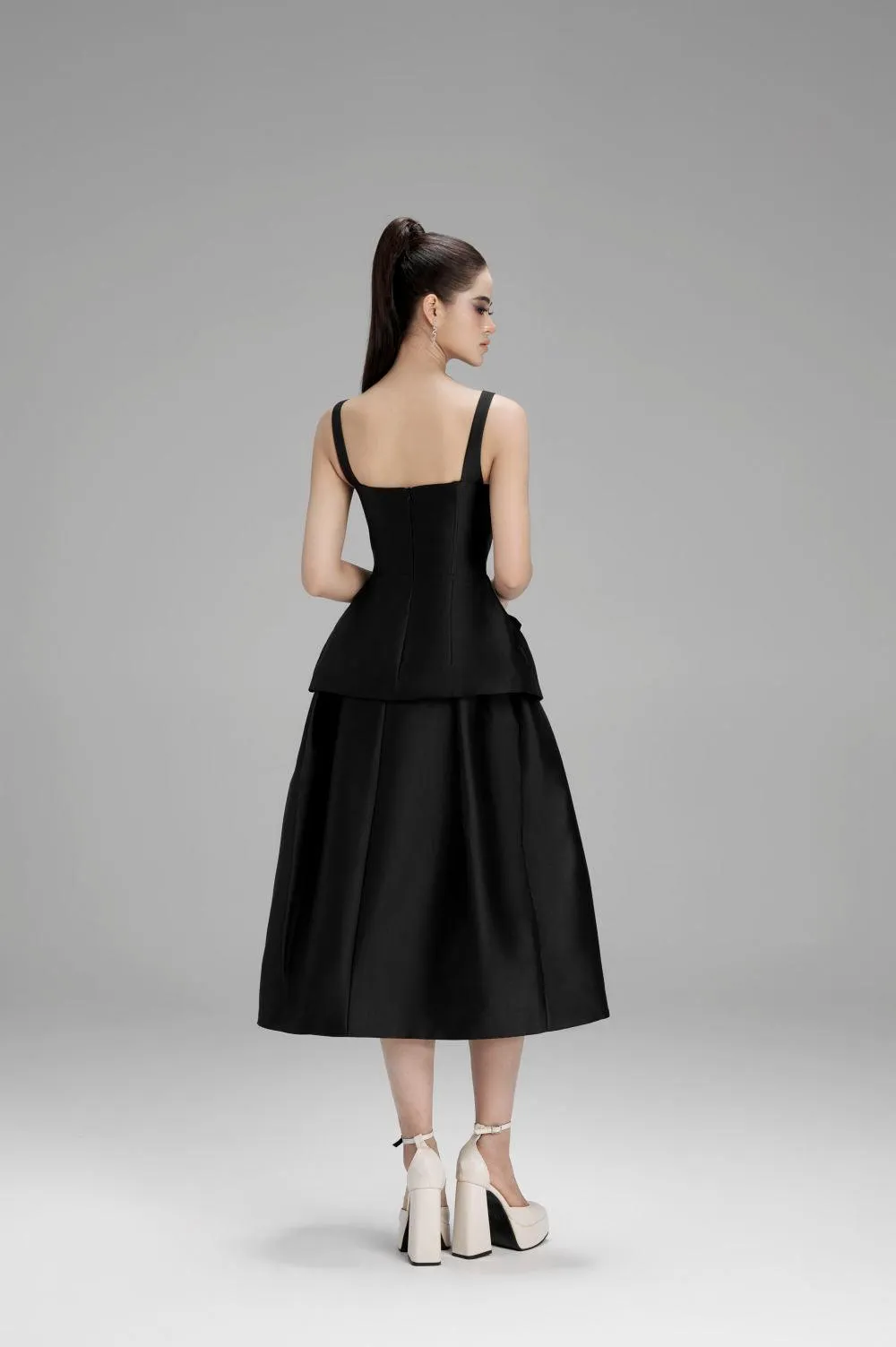 Lucy A-line Draped Taffeta Midi Skirt