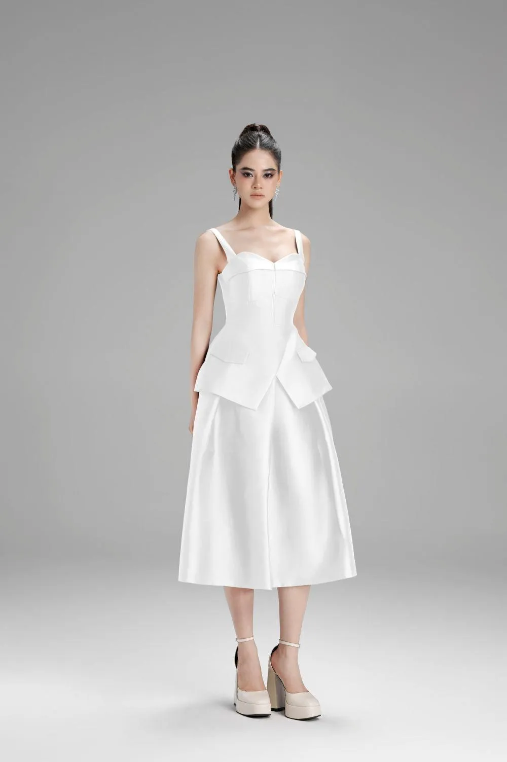 Lucy A-line Draped Taffeta Midi Skirt