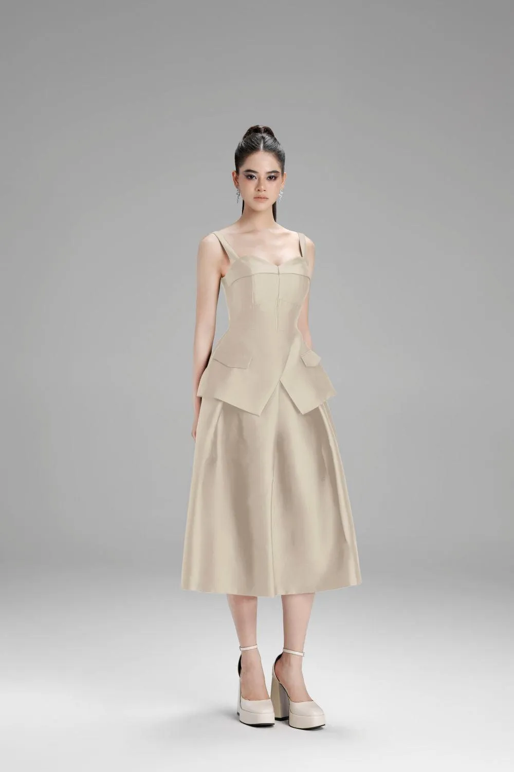 Lucy A-line Draped Taffeta Midi Skirt