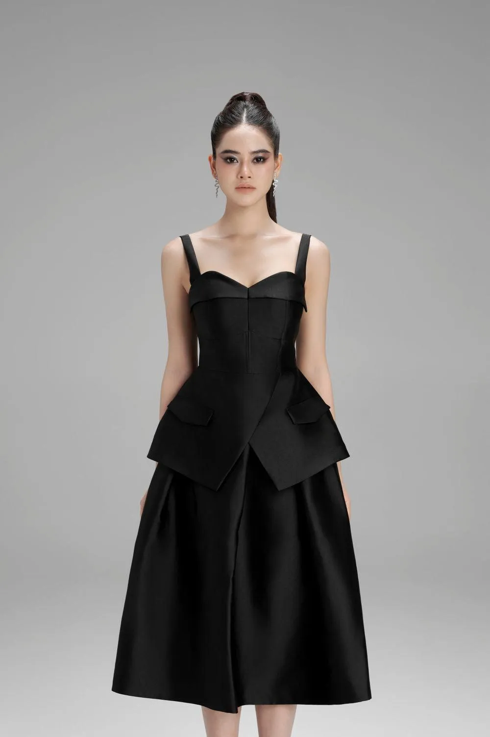 Lucy A-line Draped Taffeta Midi Skirt