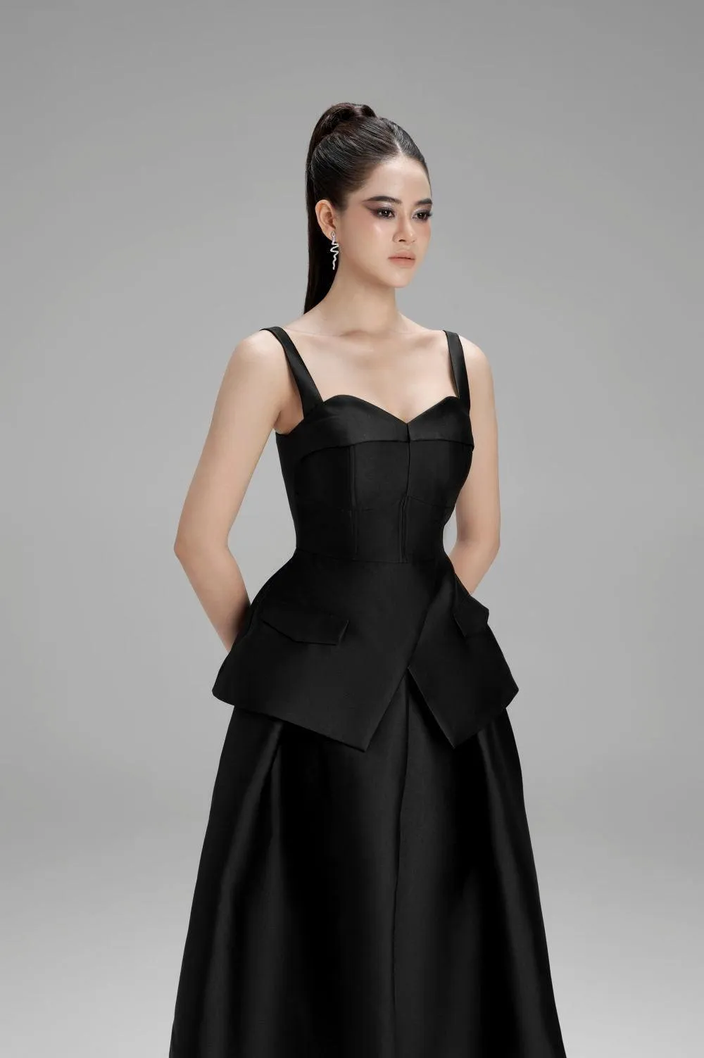 Lucy A-line Draped Taffeta Midi Skirt