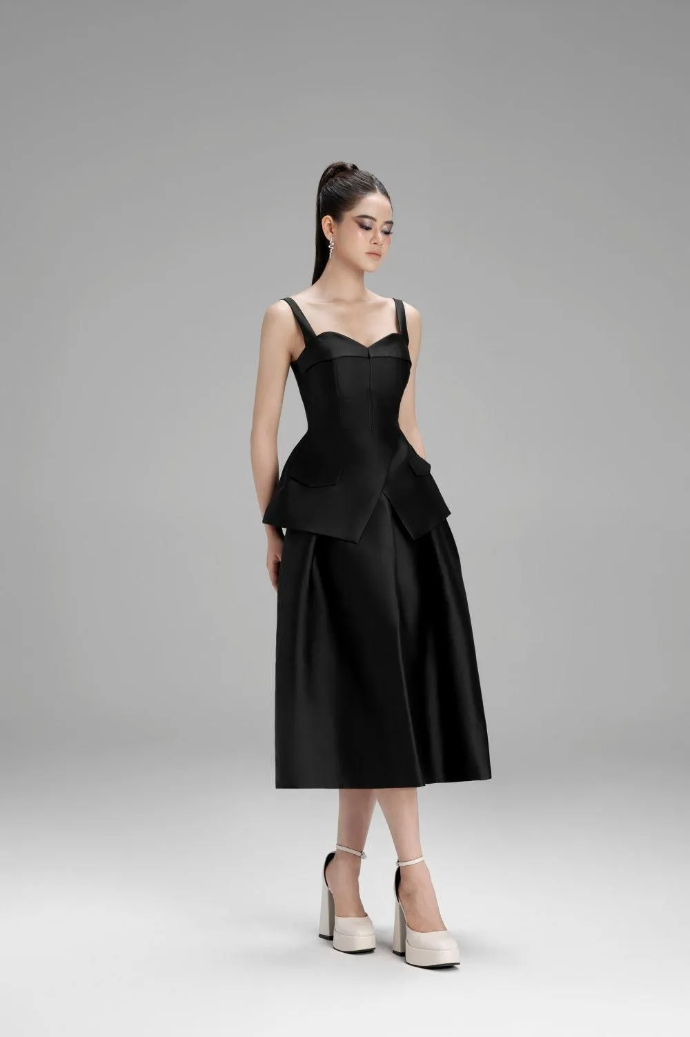 Lucy A-line Draped Taffeta Midi Skirt