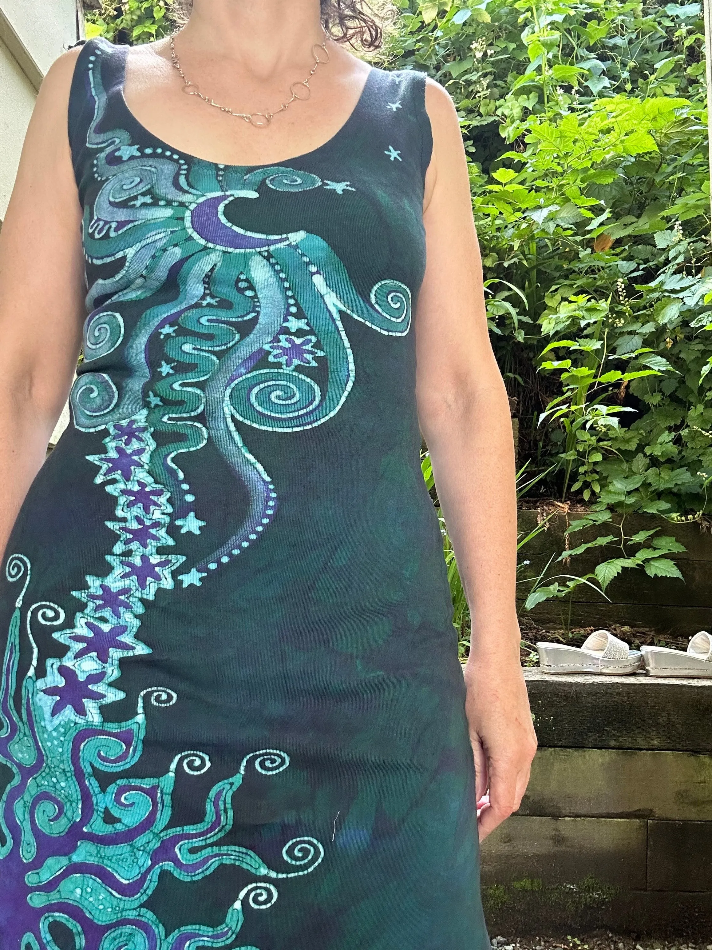 Magnificent Teal Tree Handmade Batik Dress - Size M