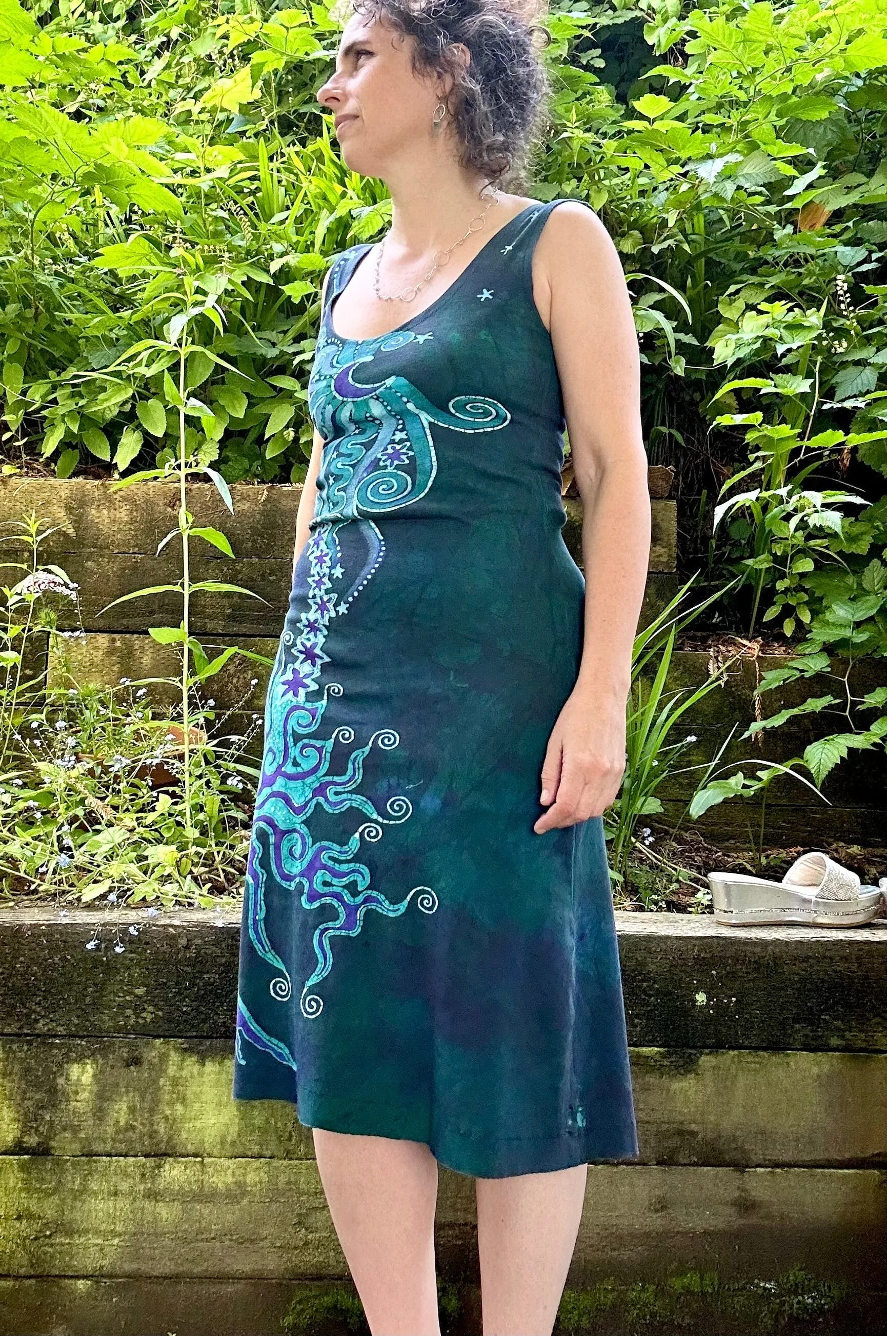 Magnificent Teal Tree Handmade Batik Dress - Size M