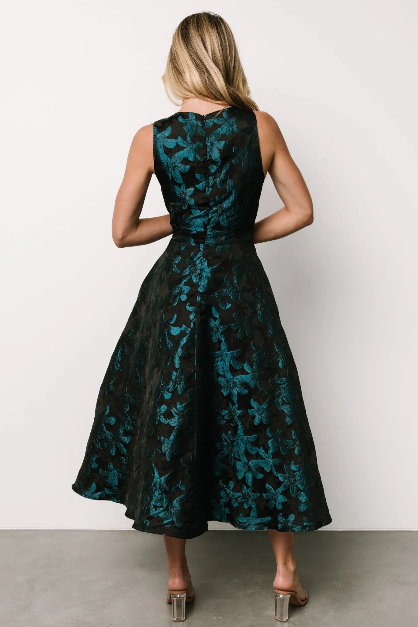 Maren Embossed Midi Dress | Black   Teal Floral