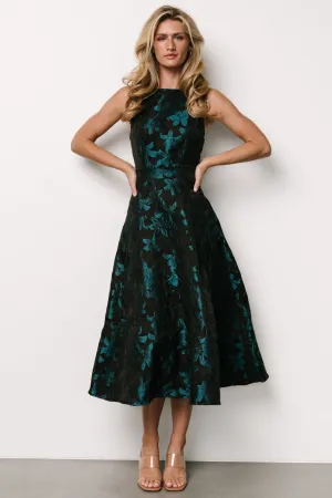 Maren Embossed Midi Dress | Black   Teal Floral