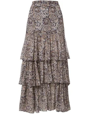 Marine Blue Paisley Shailene Midi Skirt