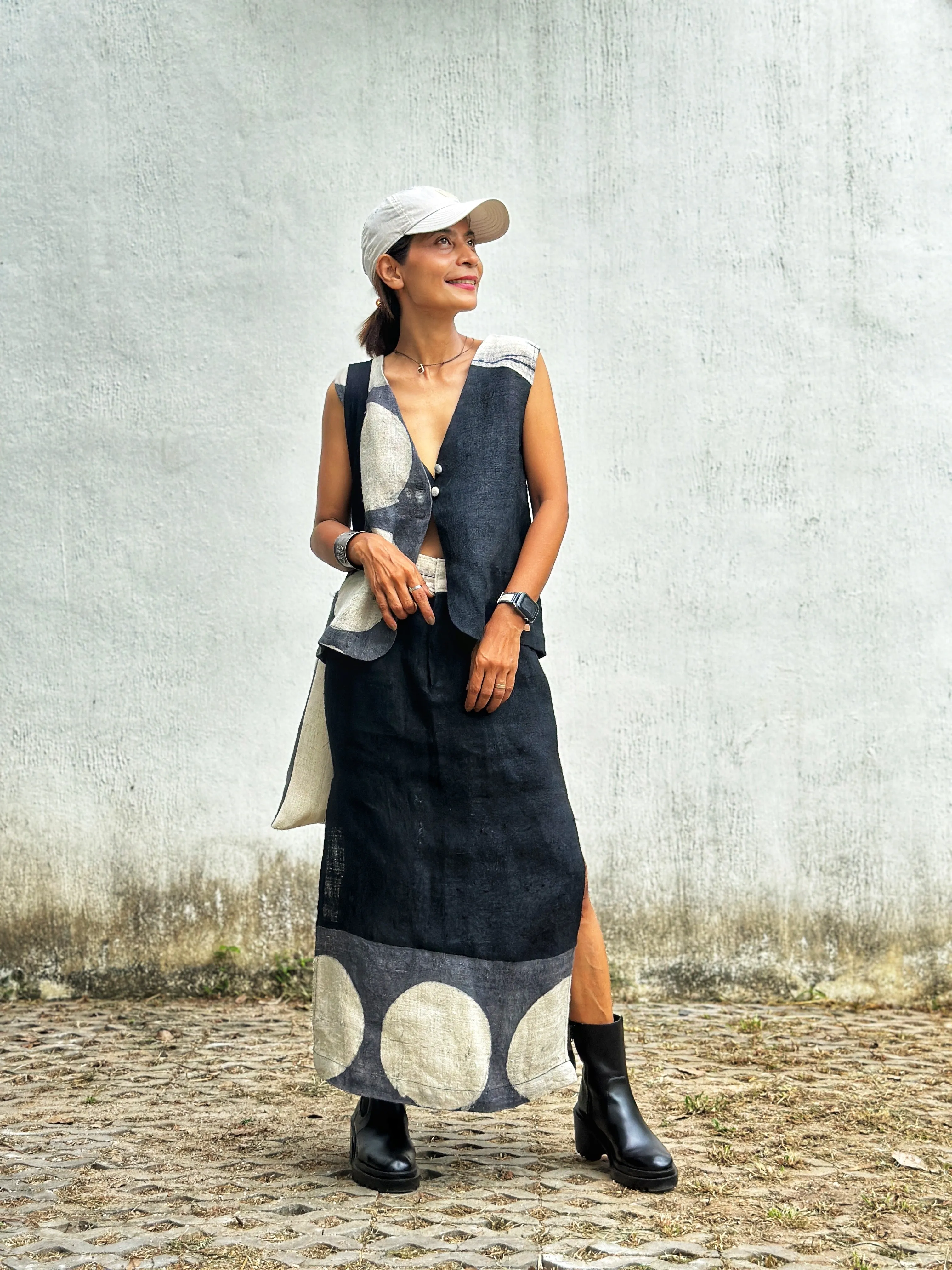 Matching skirt and top (shibori and dot)