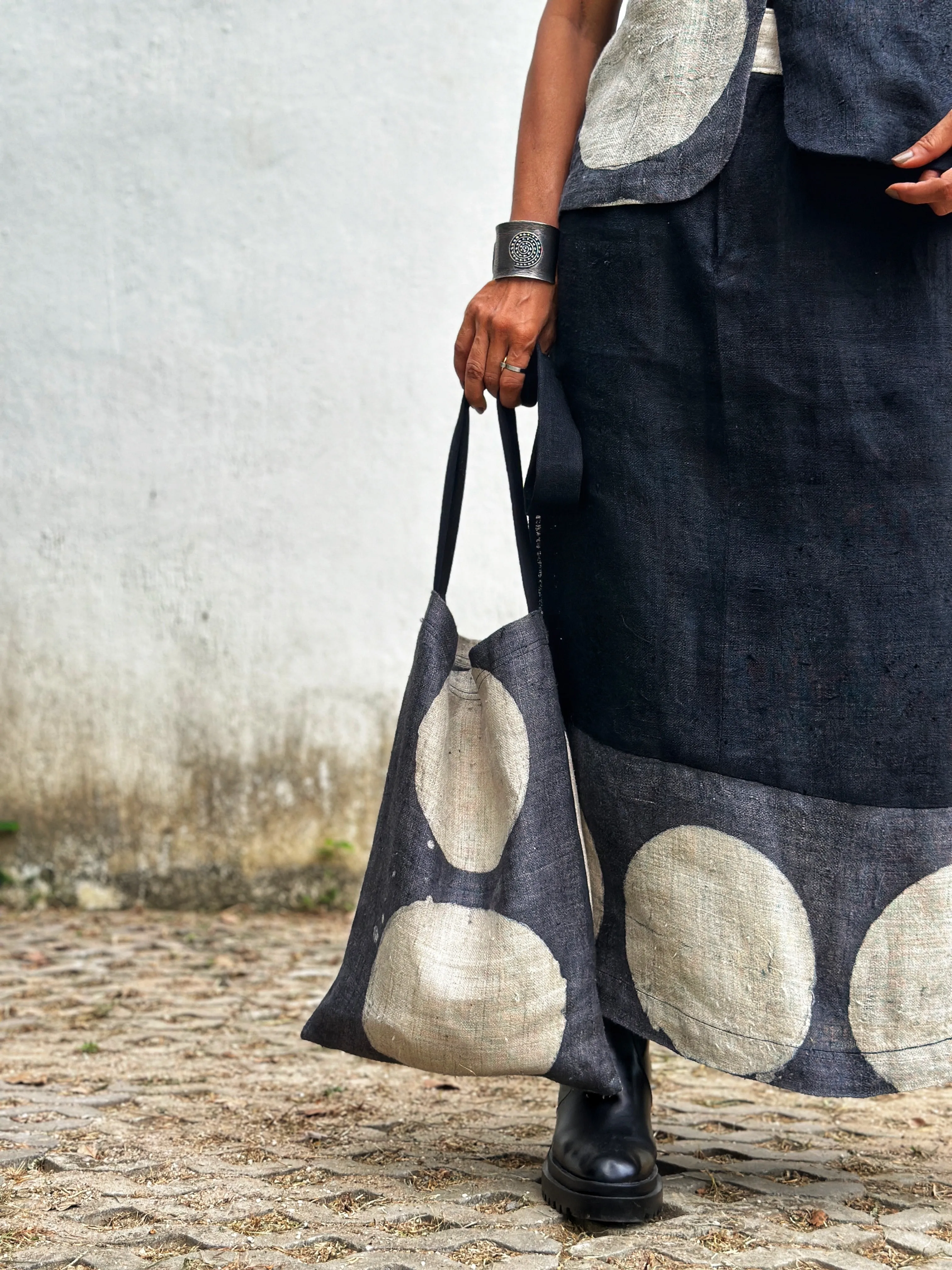Matching skirt and top (shibori and dot)