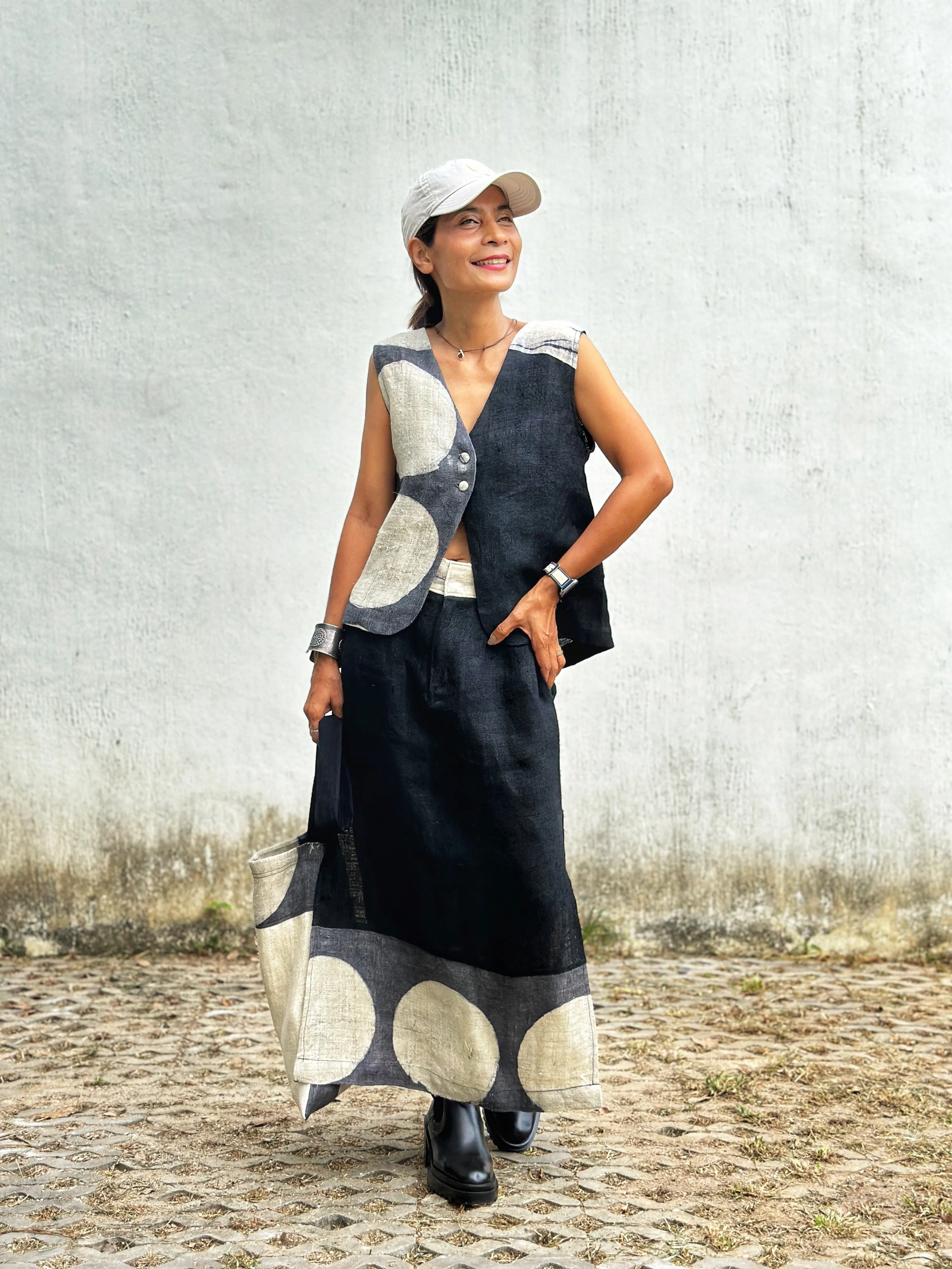 Matching skirt and top (shibori and dot)
