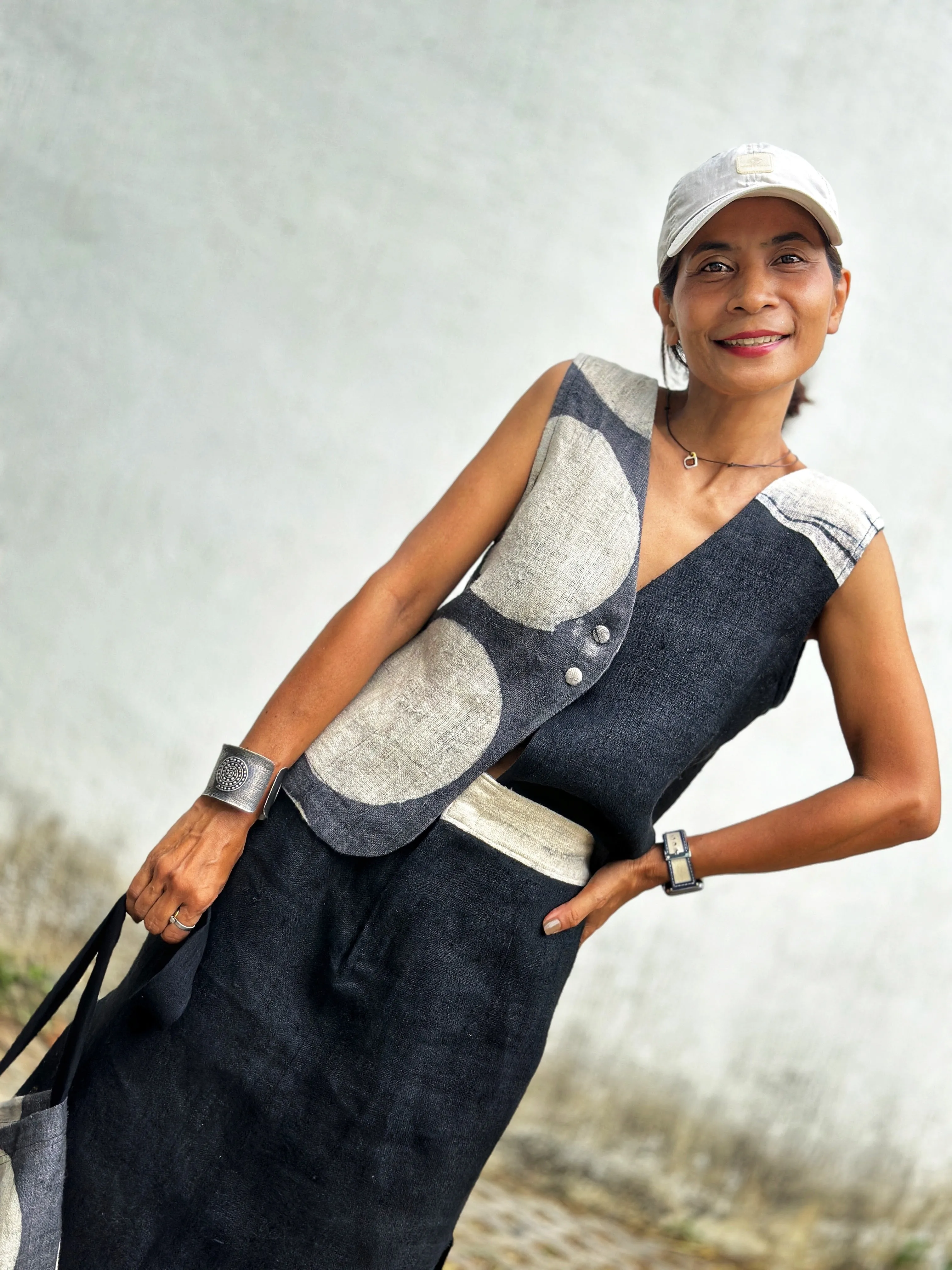 Matching skirt and top (shibori and dot)