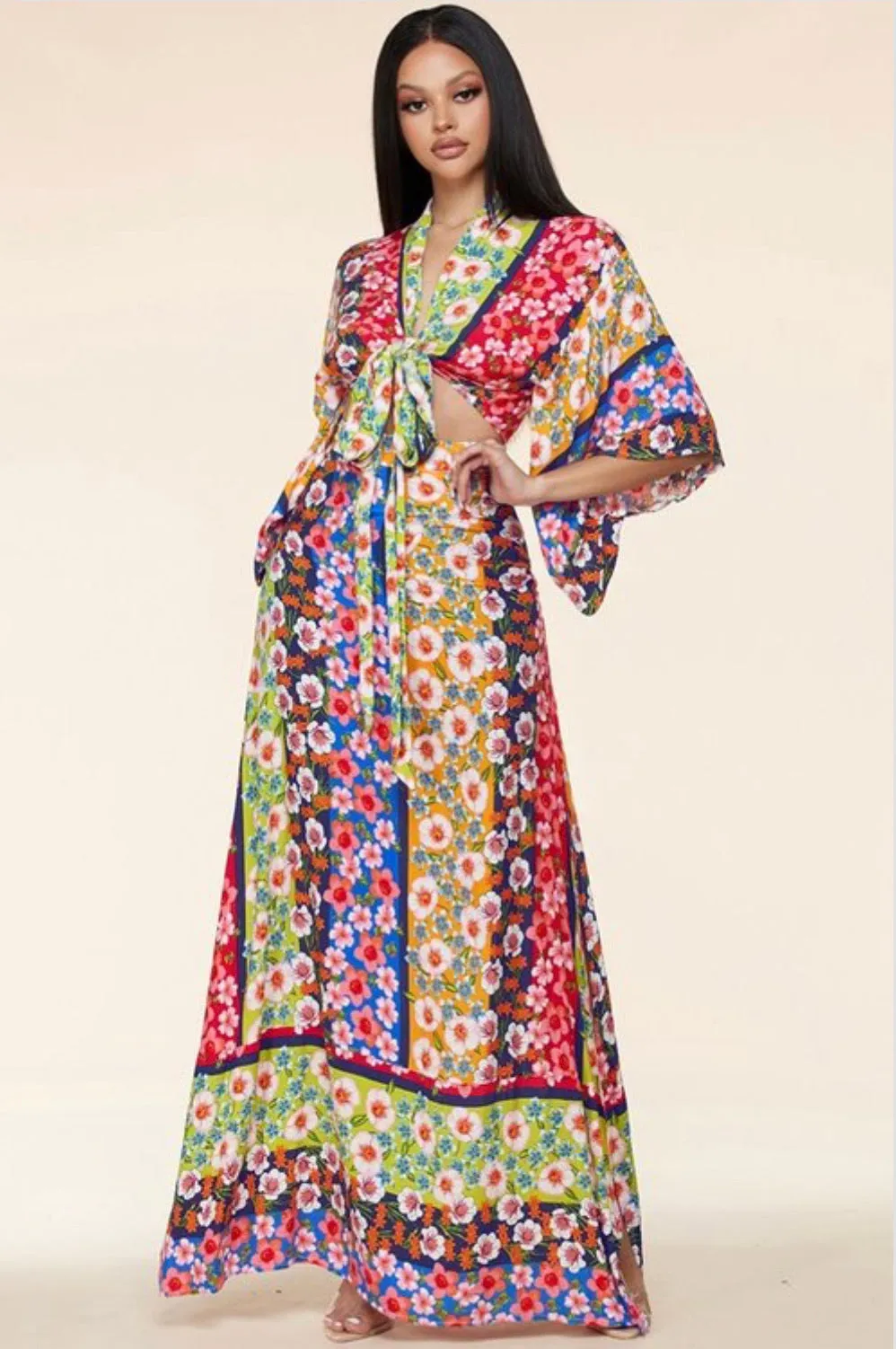 Mauritius Nights Maxi skirt with Split Crop Set