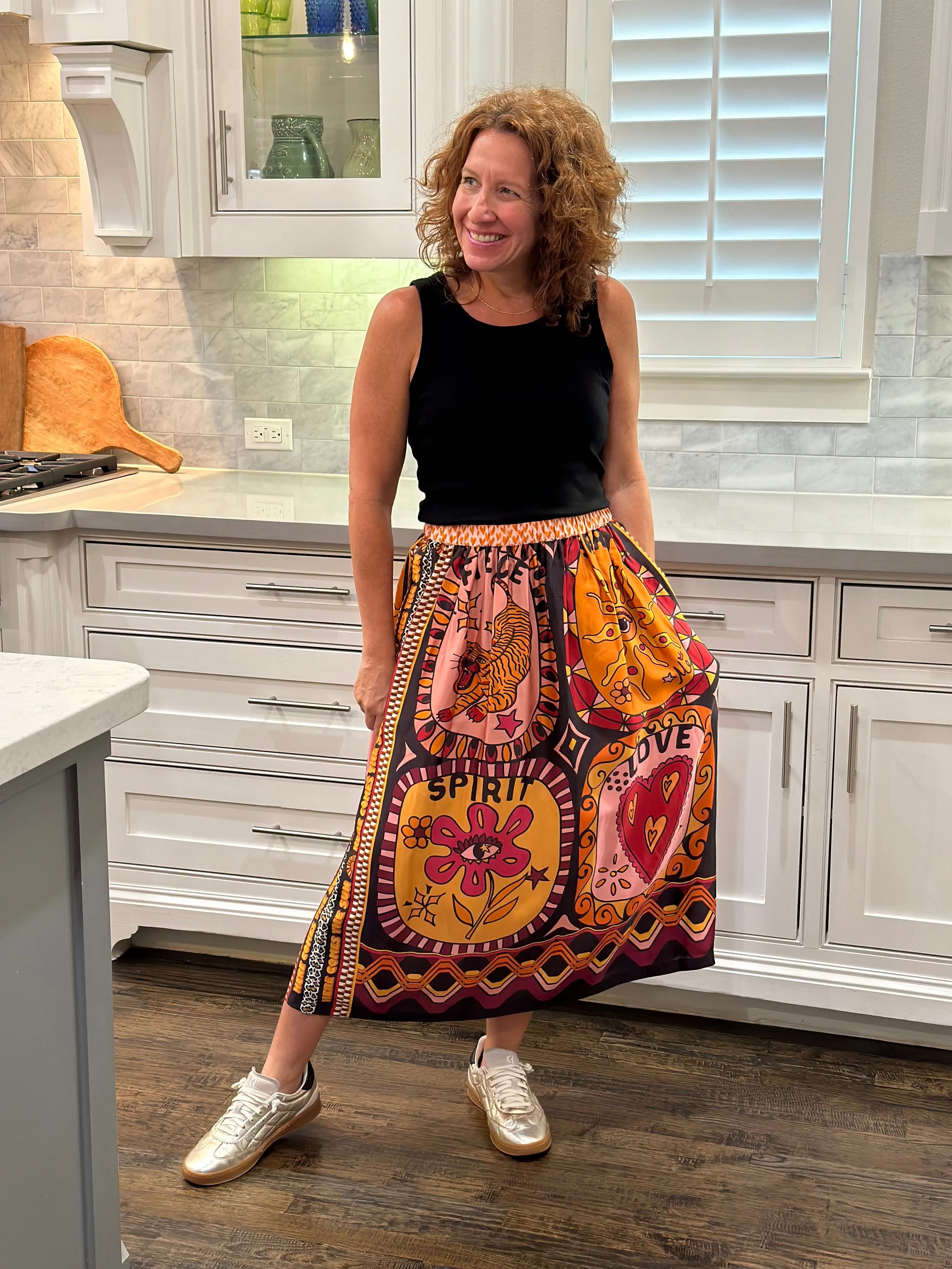 Me369 Sunset Printed Midi Skirt